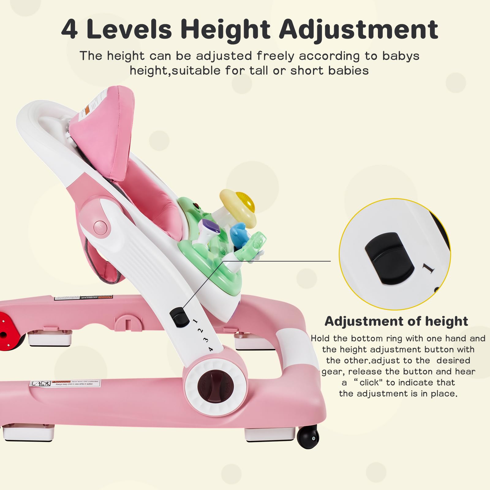 5-in-1 Baby Walker with Wheels - Adjustable Height & Speed, Music & Lights Activity Center for Infants 6-18 Months | Push Walker, Bouncer & Jumper for Boys & Girls | Perfect for Learning to Walk, Playtime & Early Development