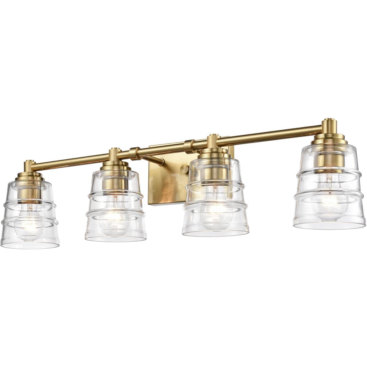Elk Home Pulsate 4-Light Vanity Light - Satin Brass Finish with Clear Glass, Transitional Style Bathroom Lighting for Modern & Classic Decor