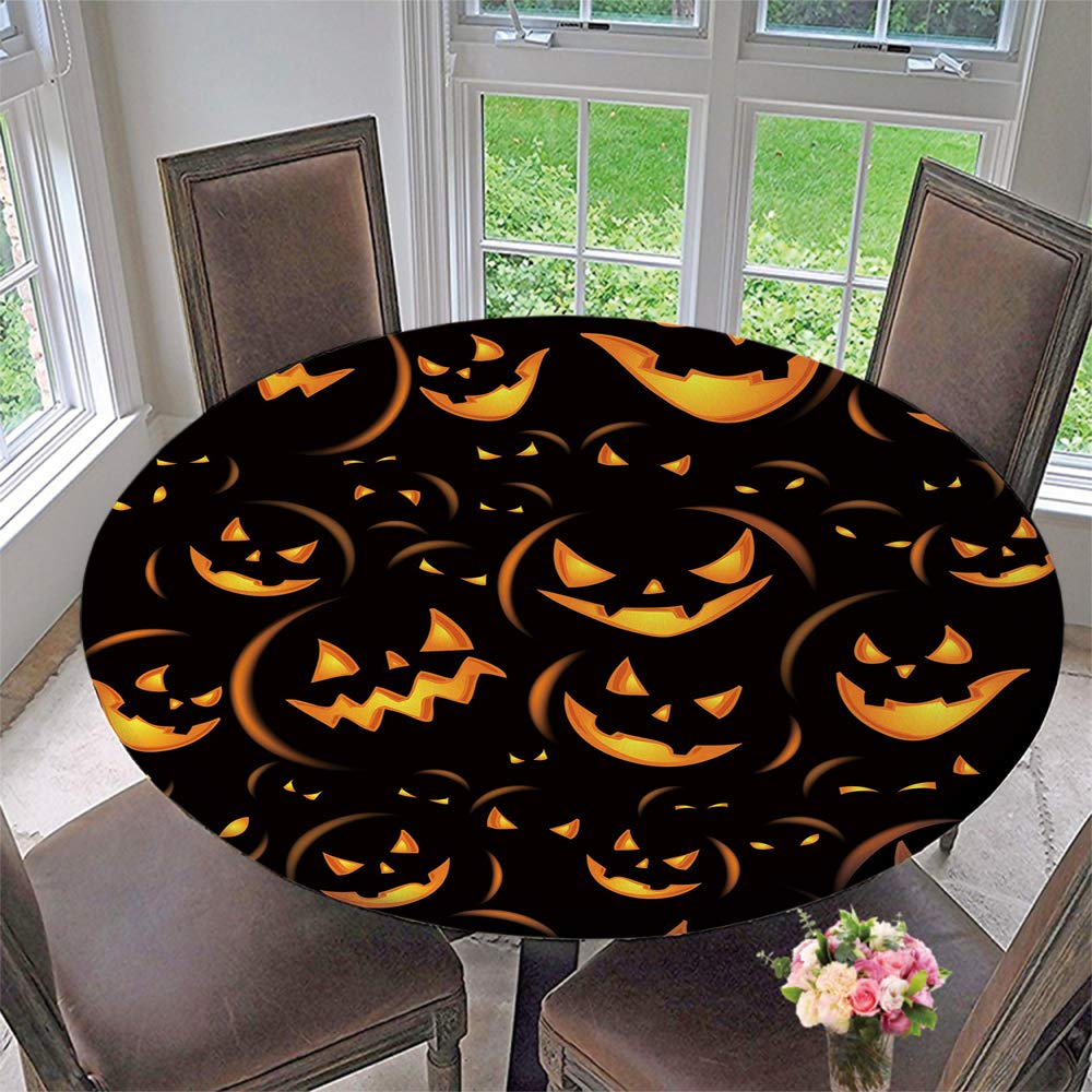 Elastic Edged Waterproof Tablecloth - Halloween Themed Kitchen Decor for Round Tables (35