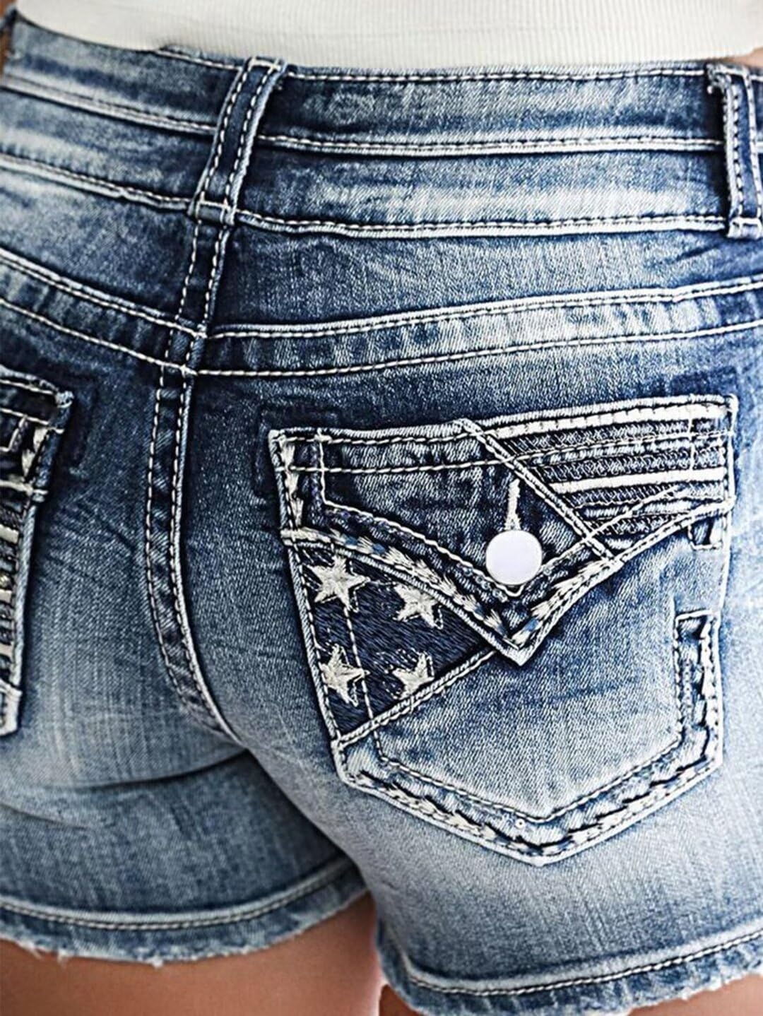 Flamingals Women's Denim Jean Shorts - Mid Waist Skinny Stretchy Casual Summer Shorts with Raw Hem | Perfect for Beach, Vacation & Everyday Wear