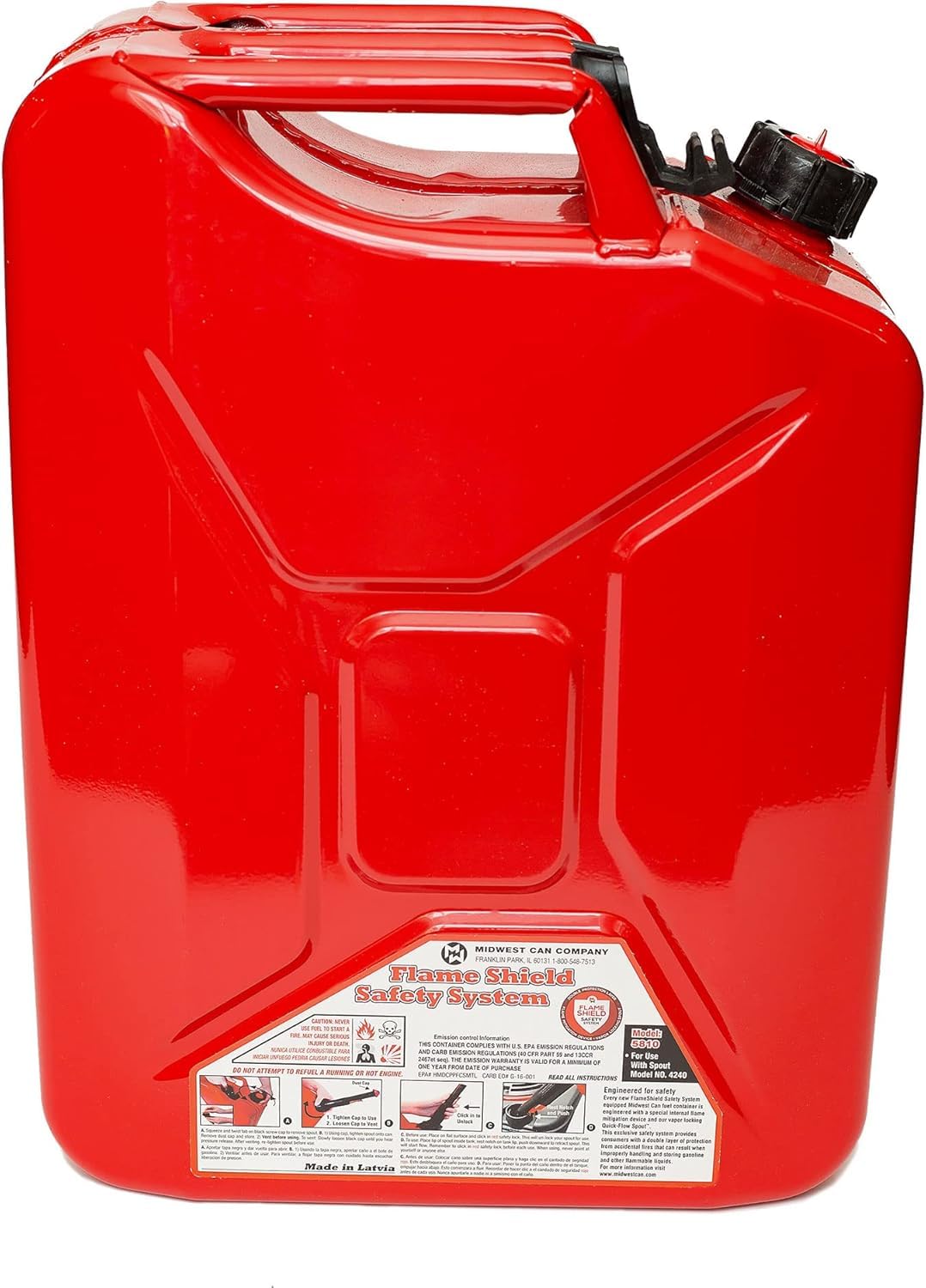 5 Gallon Midwest Jerry Gas Can - Heavy Duty Metal Fuel Container for Emergency, Camping, and Outdoor Use