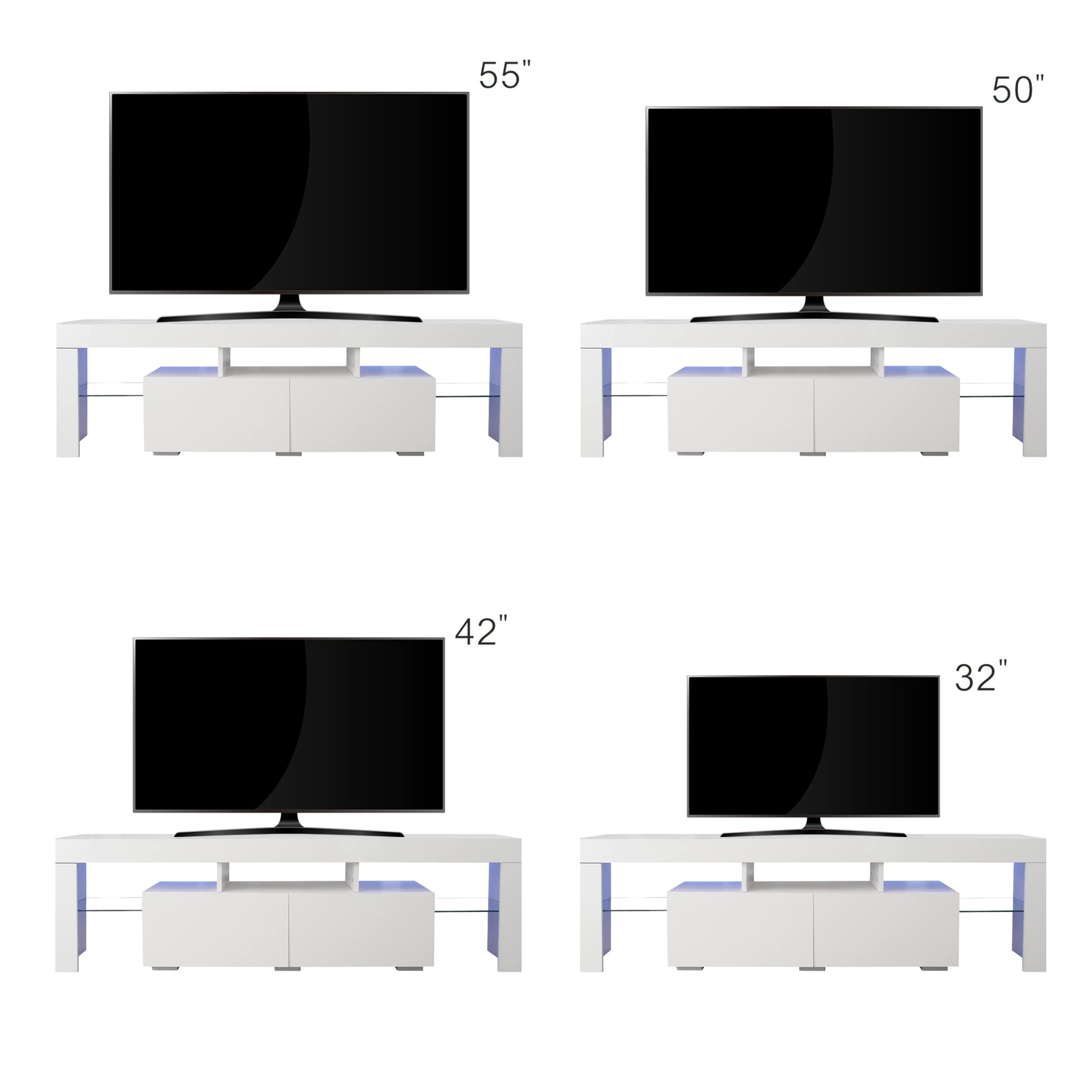 Modern TV Stand with LED Lights & Storage Drawers for 55-70 Inch TVs - Clear Glass Shelf Entertainment Center for Living Room, Bedroom & Lounge - Perfect for Movie Nights & Home Theater Setup