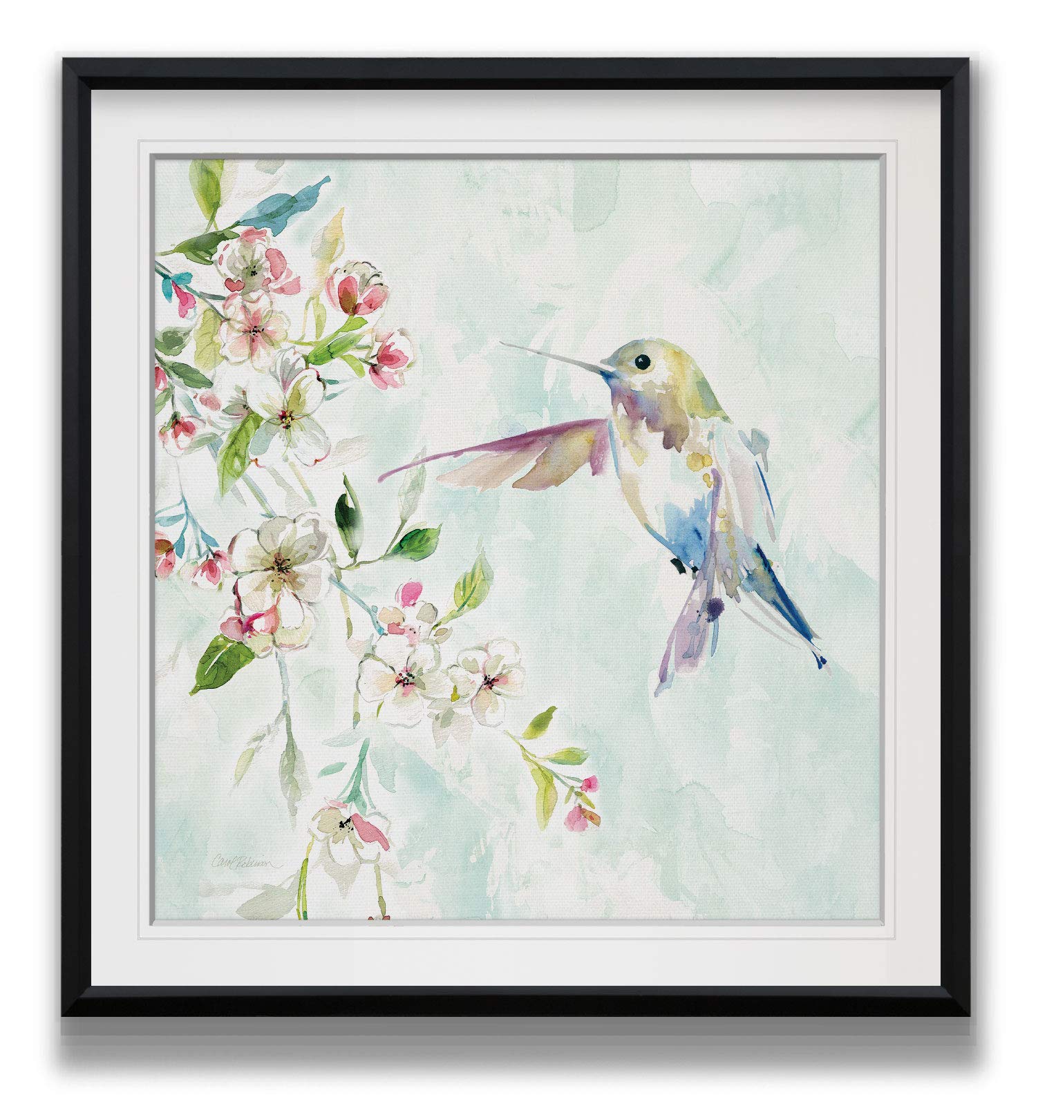 Hummingbird IV Floral Canvas Art Print - 16x16 Inch Framed Wall Decor, Colorful Spring Bird Painting, Giclee Animal Artwork | Perfect for Living Room, Bedroom & Office Decor