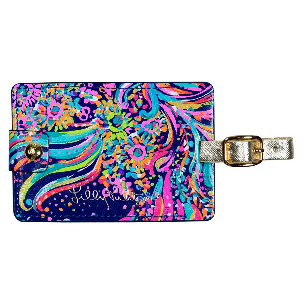 Lilly Pulitzer Leatherette Luggage Tag with Secure Strap - Colorful Suitcase Identifier for Travel - Perfect for Airports, Cruises & Vacation Identification