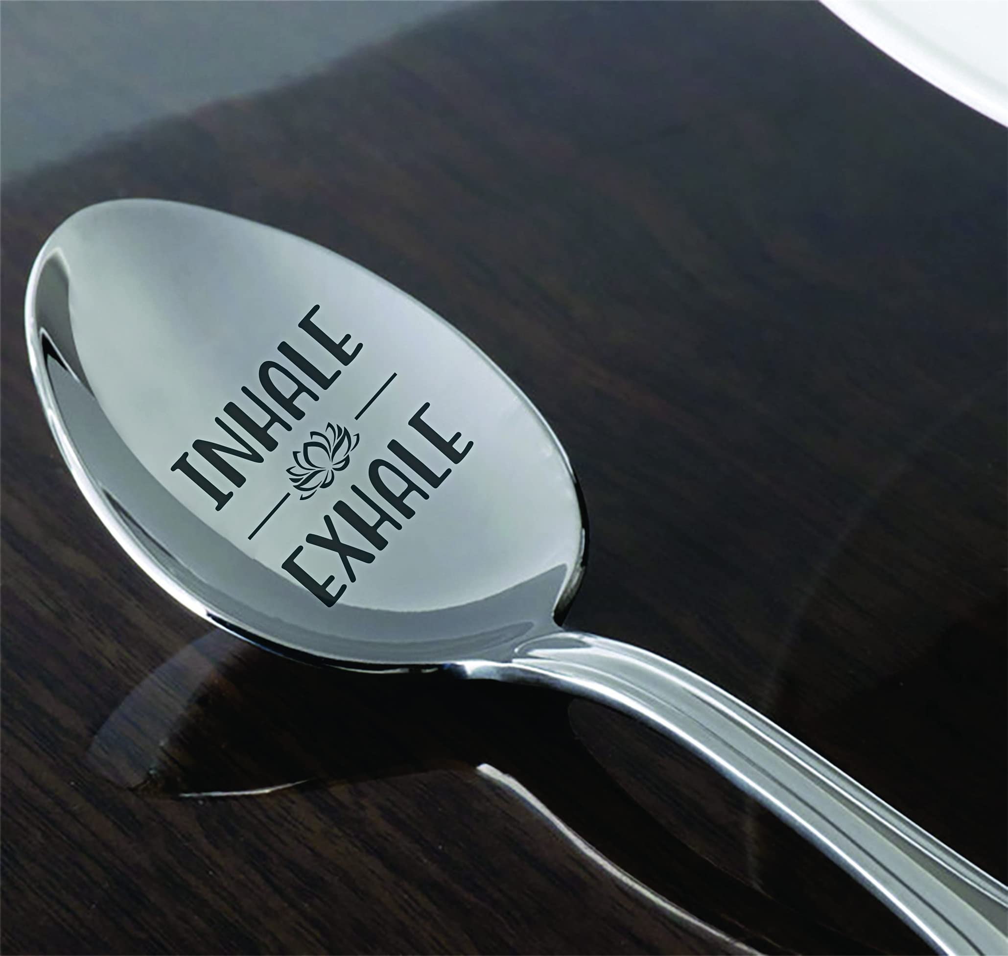 Inhale Exhale Engraved Spoon - 7 Inch Stainless Steel Yoga Gift for Men & Women | Inspirational Meditation Gift for Coworkers, Yoga Lovers, Christmas (Dad, Mom) | Perfect for Mindful Eating, Yoga Retreats & Daily Affirmations
