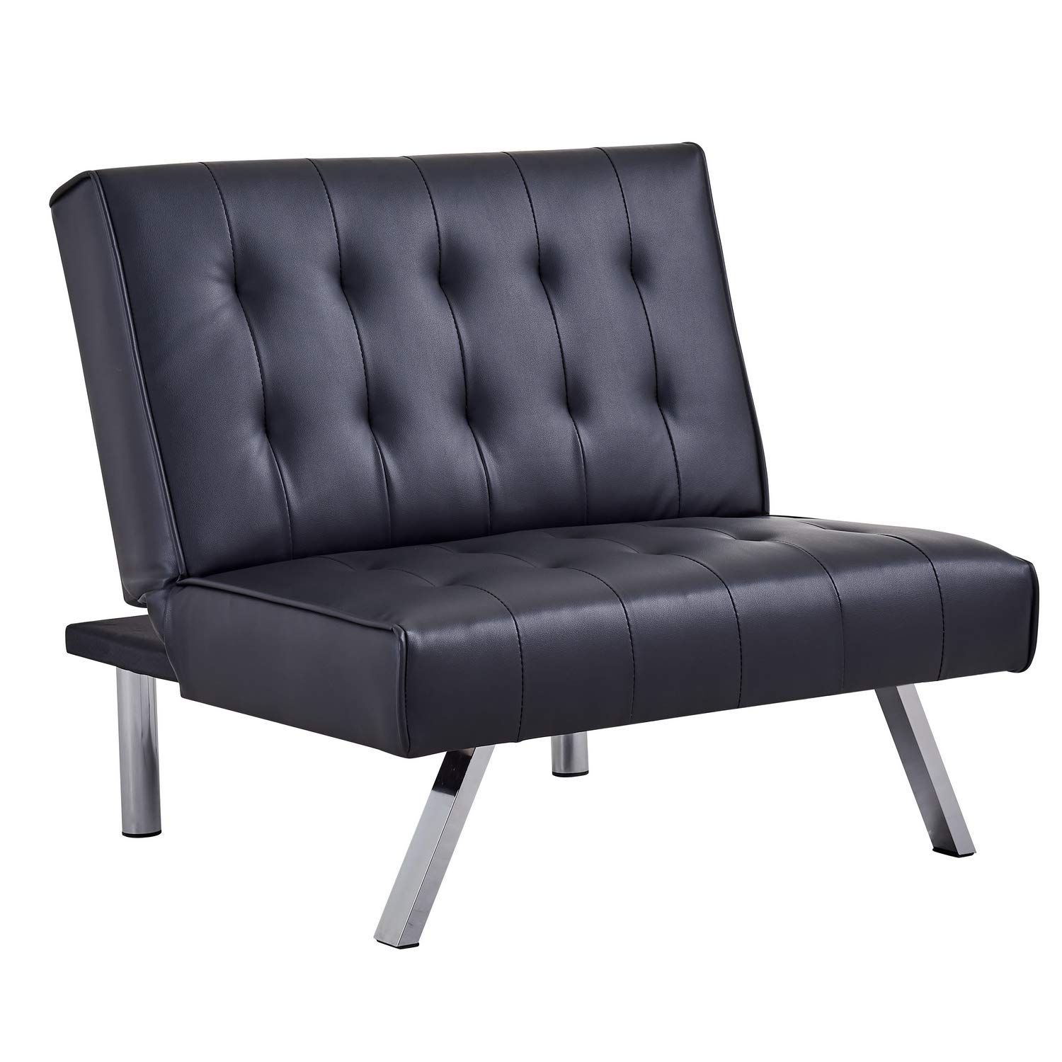 Premium Split Back PU Leather Accent Chair - Modern Flat Recliner in Black for Living Room, Bedroom & Office - Comfortable Lounge Chair for Relaxing & Reading