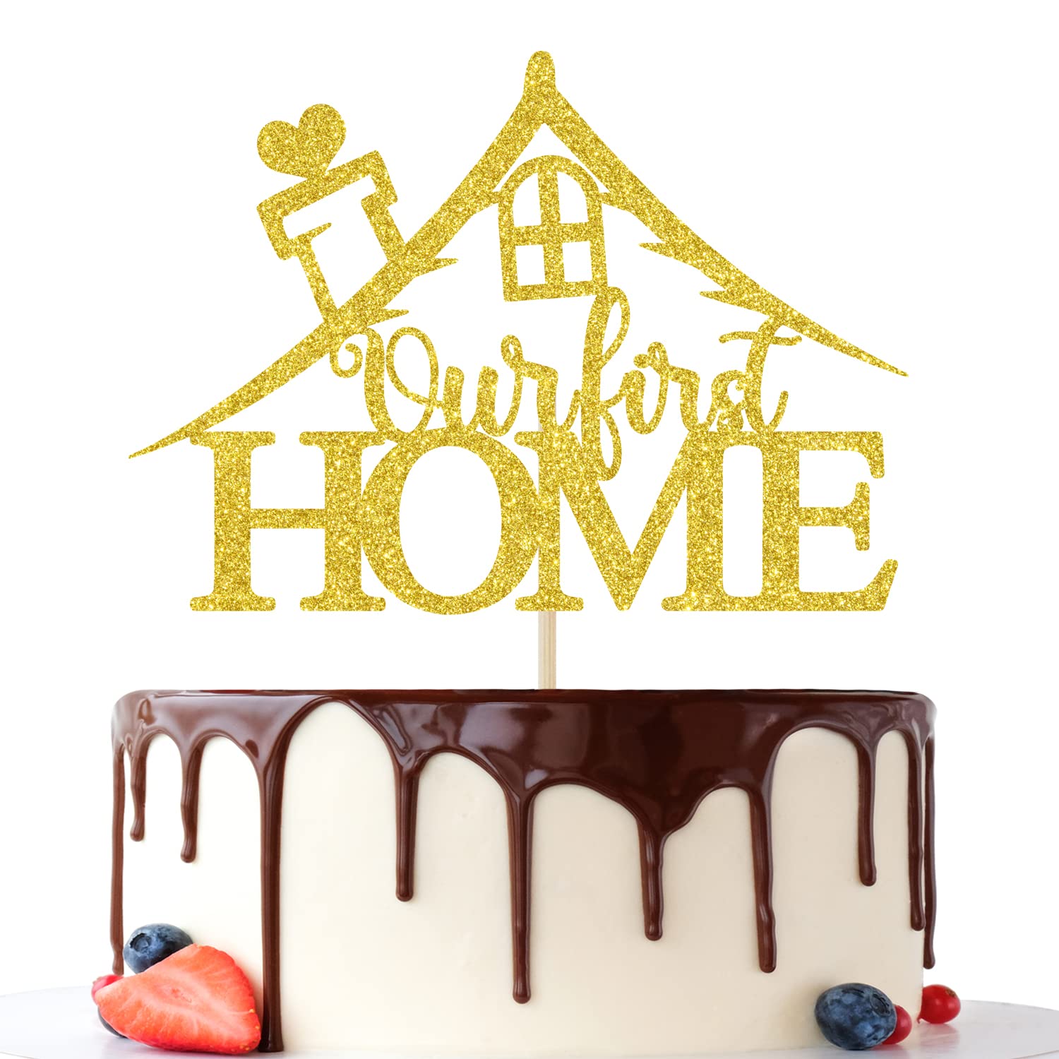 Our First Home Cake Topper - Gold Glitter 'Home Sweet Home' Wedding & Housewarming Decoration for New Couples | Perfect for Bridal Showers, Anniversary Cakes & Welcome Parties