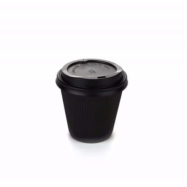 8 oz Black Ripple Wall Paper Coffee Cups with Lids - 20 Count Bulk Pack (3.5