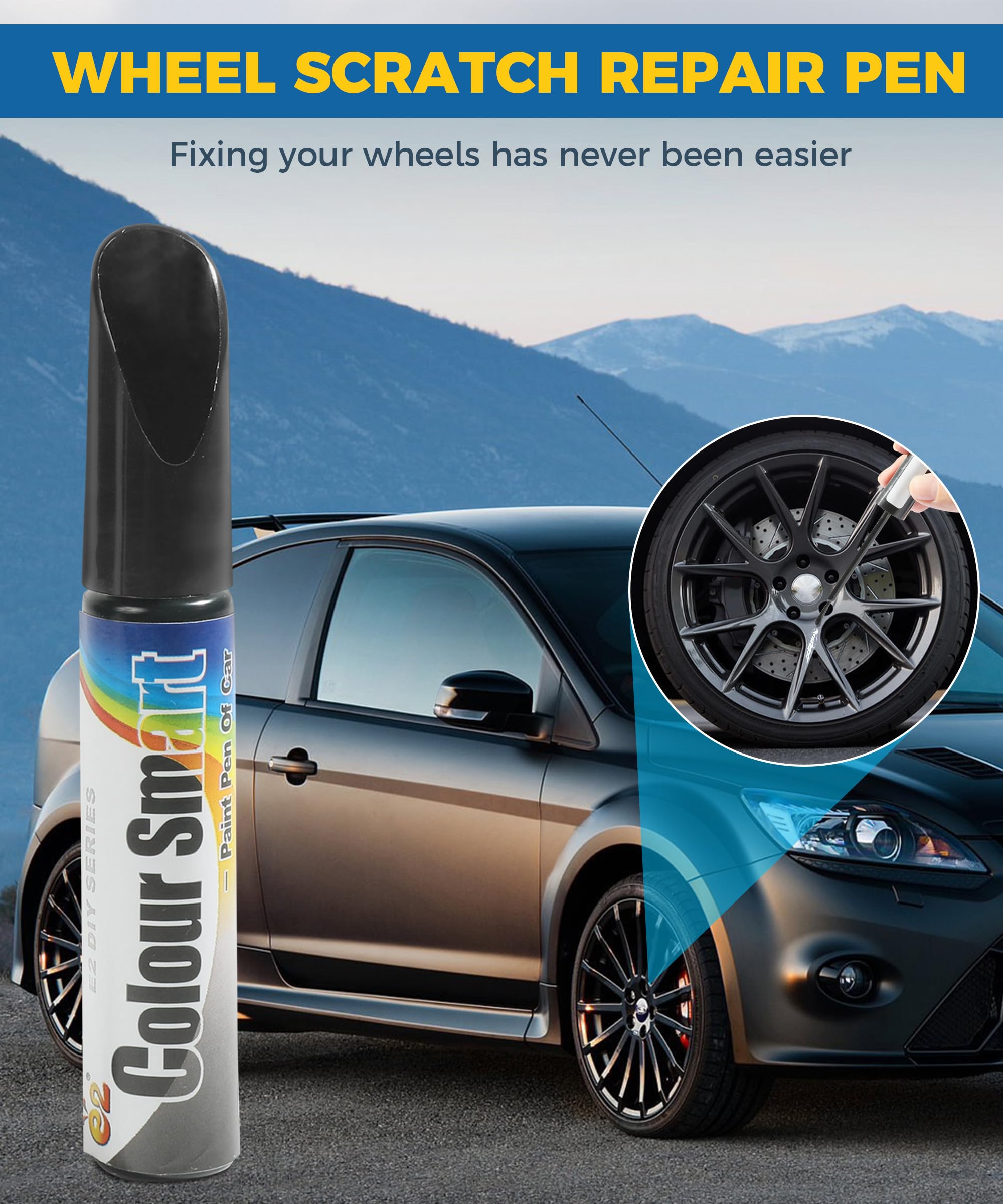 Car Touch Up Paint & Rim Scratch Repair Kit (Black) - Fix Scratches on Wheels & Body