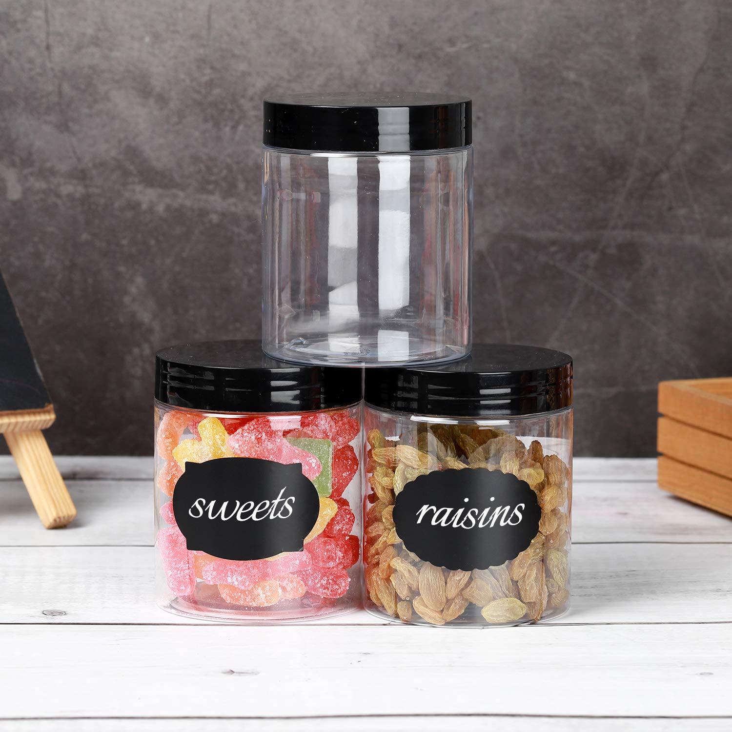 8 OZ Clear Plastic Jars with Airtight Lids - 24 Pack BPA-Free Food Storage Containers for Dry Goods, Spices, Creams & DIY Slime | Kitchen Pantry Organization & Craft Supplies Storage
