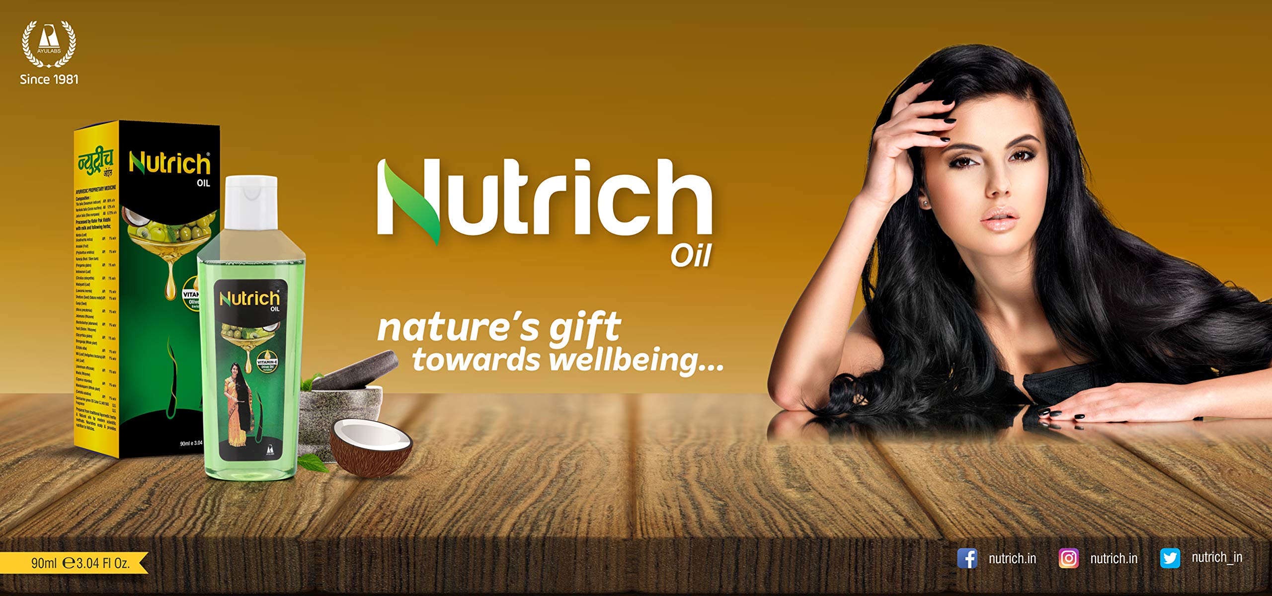 Nutrich Ayurvedic Hair Oil for Hair Growth & Scalp Health - 180ml | Natural Herbal Treatment for Dry, Damaged Hair - Promotes Thickness & Shine - Perfect for Daily Hair Care & Massage