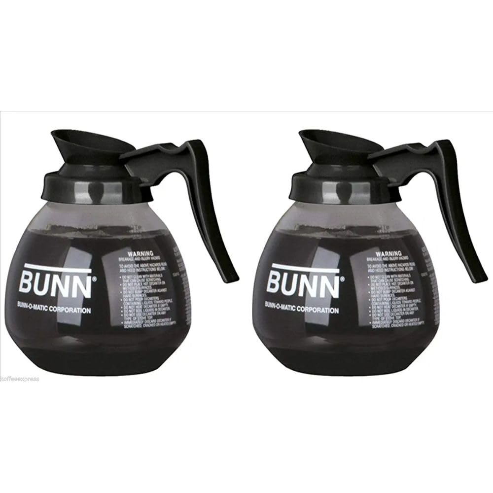 BUNN Glass Coffee Pot Decanter/Carafe - 12 Cup Capacity, Black (Set of 2) - Perfect for Coffee Brewing, Serving, and Entertaining at Home or Office