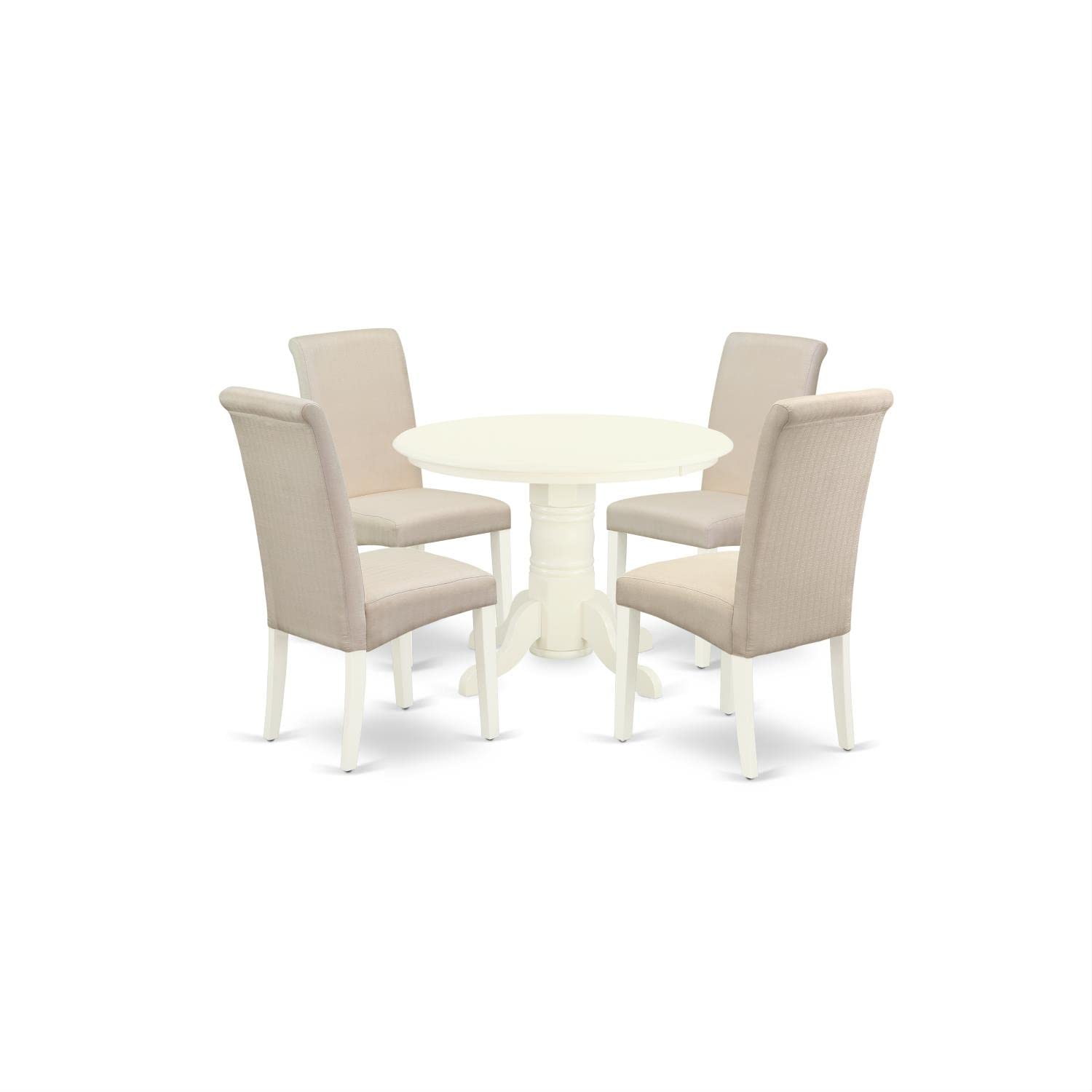 East West Furniture 5-Piece Round Dinette Set with Pedestal Table & 4 Cream Linen Fabric Chairs - 42x42 Inch, White - Perfect for Small Kitchen, Breakfast Nook, or Apartment Dining Area