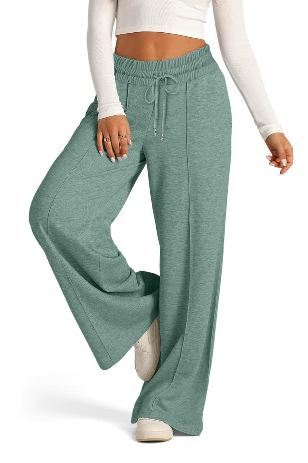 Stylish Women's Drawstring Elastic Waist Wide Leg Pants - Comfortable Lounge & Casual Wear for Home, Office, and Travel