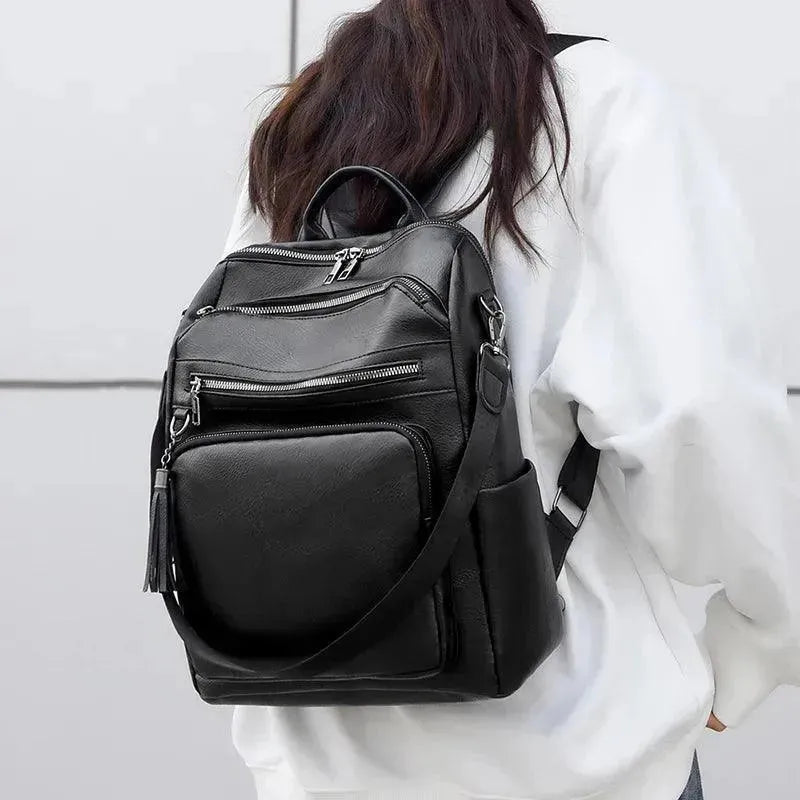 Vintage Style Women's Leather Backpack - Fashionable & Durable Travel Bag for Work, College & Daily Commute