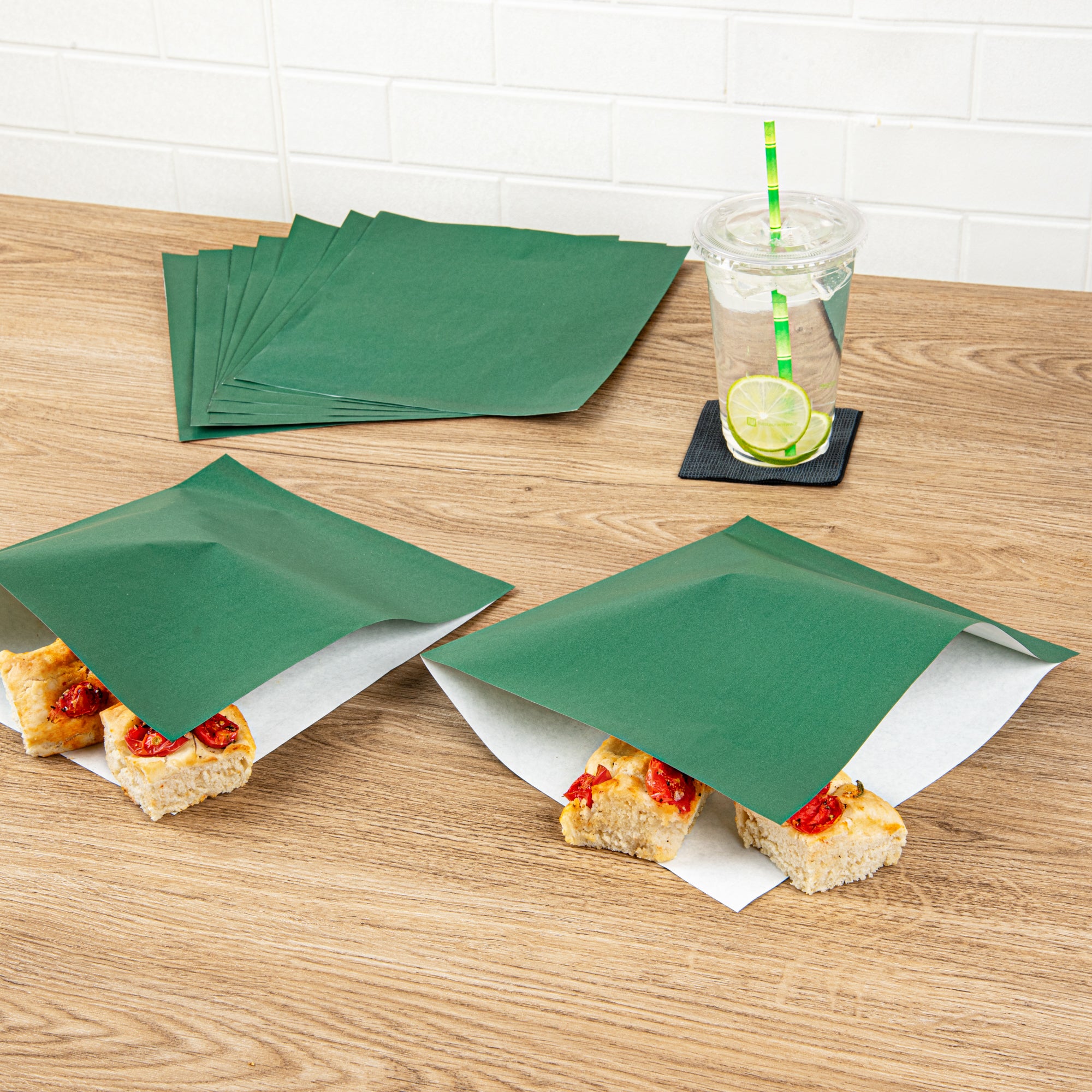 Forest Green Greaseproof Paper Bags - Large Double Open (10x9 Inches) - 100 Count Box - Ideal for Bakery, Takeout & Food Storage