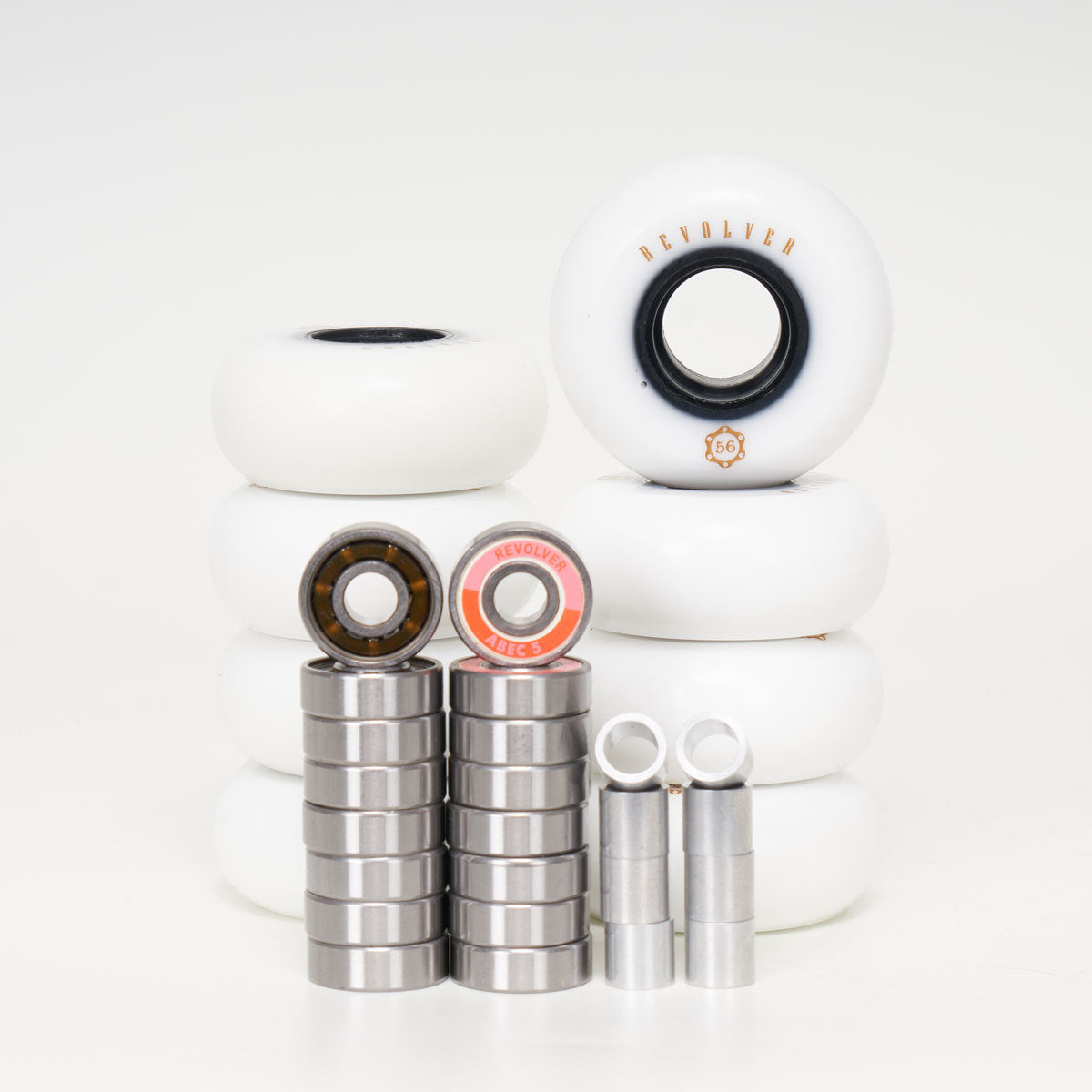 Revolver 56mm Complete Wheel Set with Bearings & Spacers - 8-Pack for Skateboards, Longboards, and Roller Skates - Smooth Ride for Outdoor and Indoor Sports