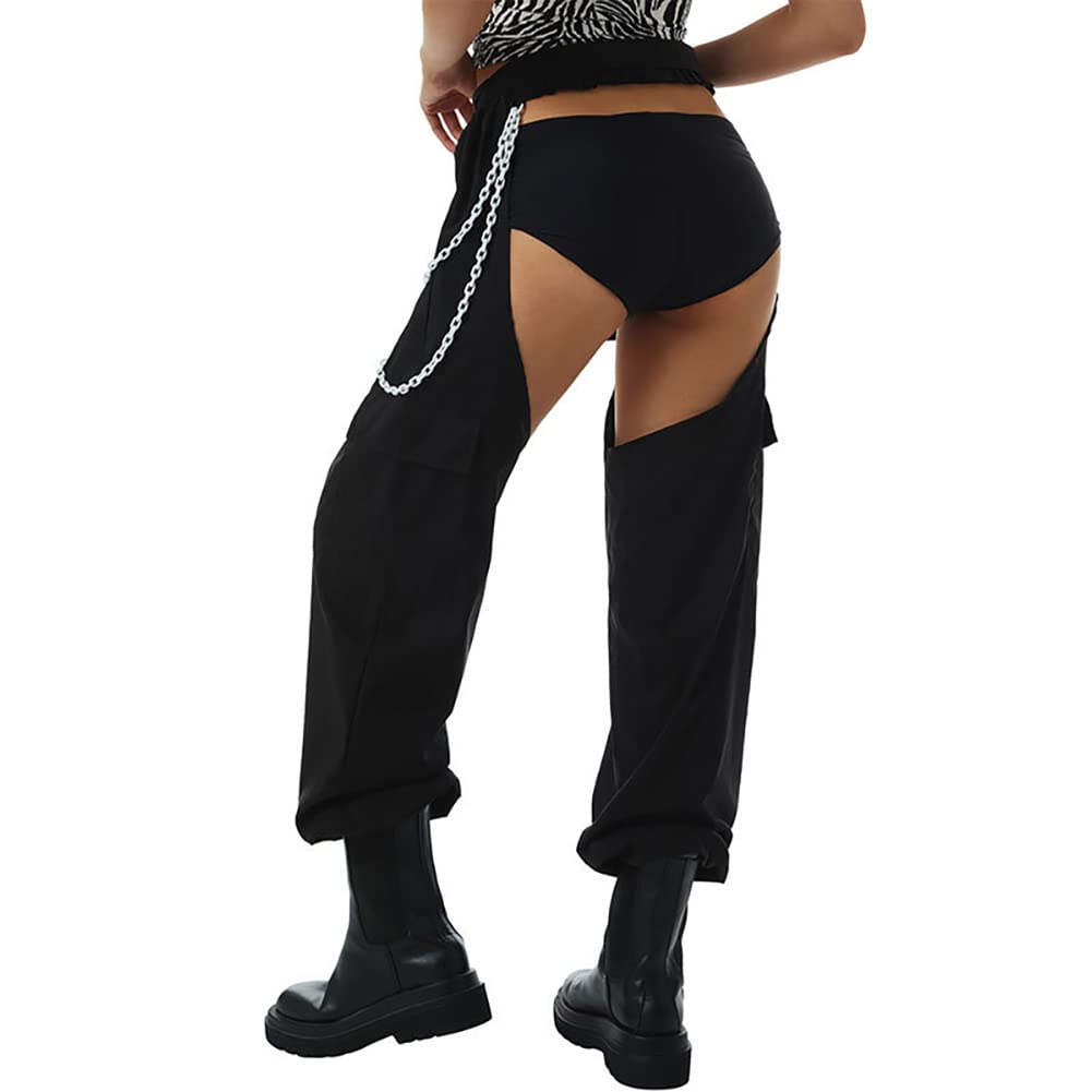 Women's High Rise Cargo Sweatpants - Reflective Rave Pants with Color Block Design | Casual Streetwear, Festival Outfits & Workout Comfort