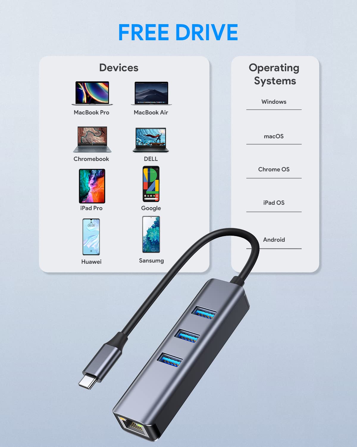 Vilcome USB C to Ethernet Adapter - Gigabit RJ45 to USB-C LAN Network Dongle for MacBook Pro/Air, Dell XPS, iPad Pro & More - Fast Wired Internet Connection for Work, Gaming & Streaming (Grey)