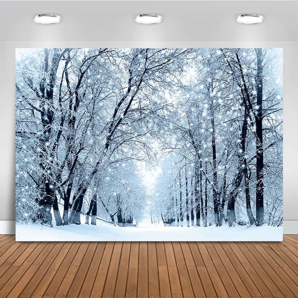 Winter Snowy Forest Photography Backdrop - 7x5ft Snow Covered Trees Holiday Portrait Background for Christmas Photo Booth, Family Portraits & Seasonal Decor