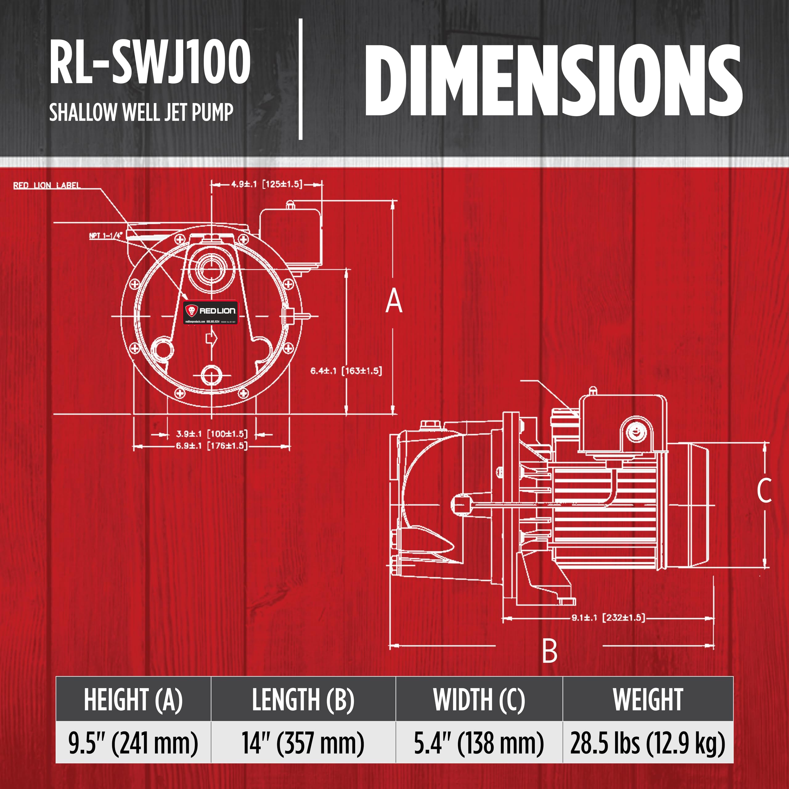 Red Lion RL-SWJ100 1 HP Cast Iron Shallow Well Jet Pump - 17 GPM, Dual Voltage (115V/230V) - Ideal for Home Water Supply, Irrigation & Farm Use - Model 97081001