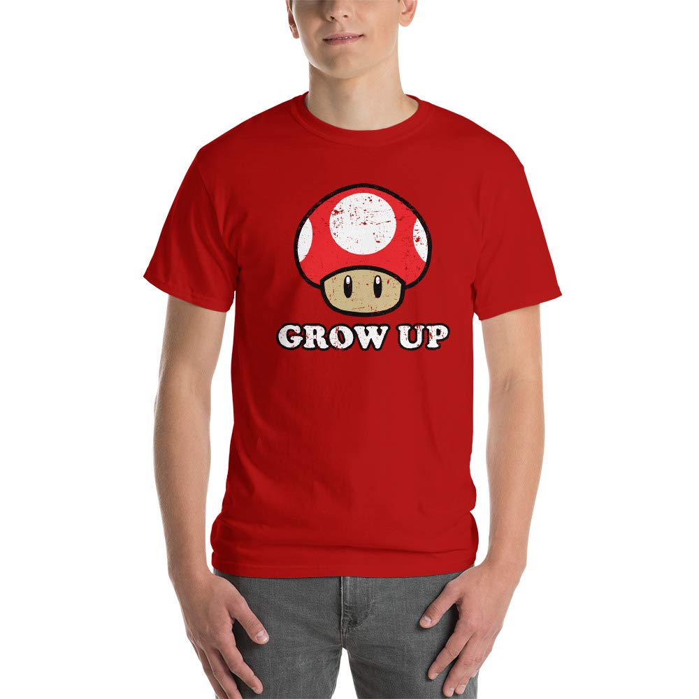 Grow Up Red Mushroom Graphic T-Shirt - Cute Cartoon Print Casual Tee for Men & Women - Perfect for Gaming, Anime Fans & Streetwear Outfits