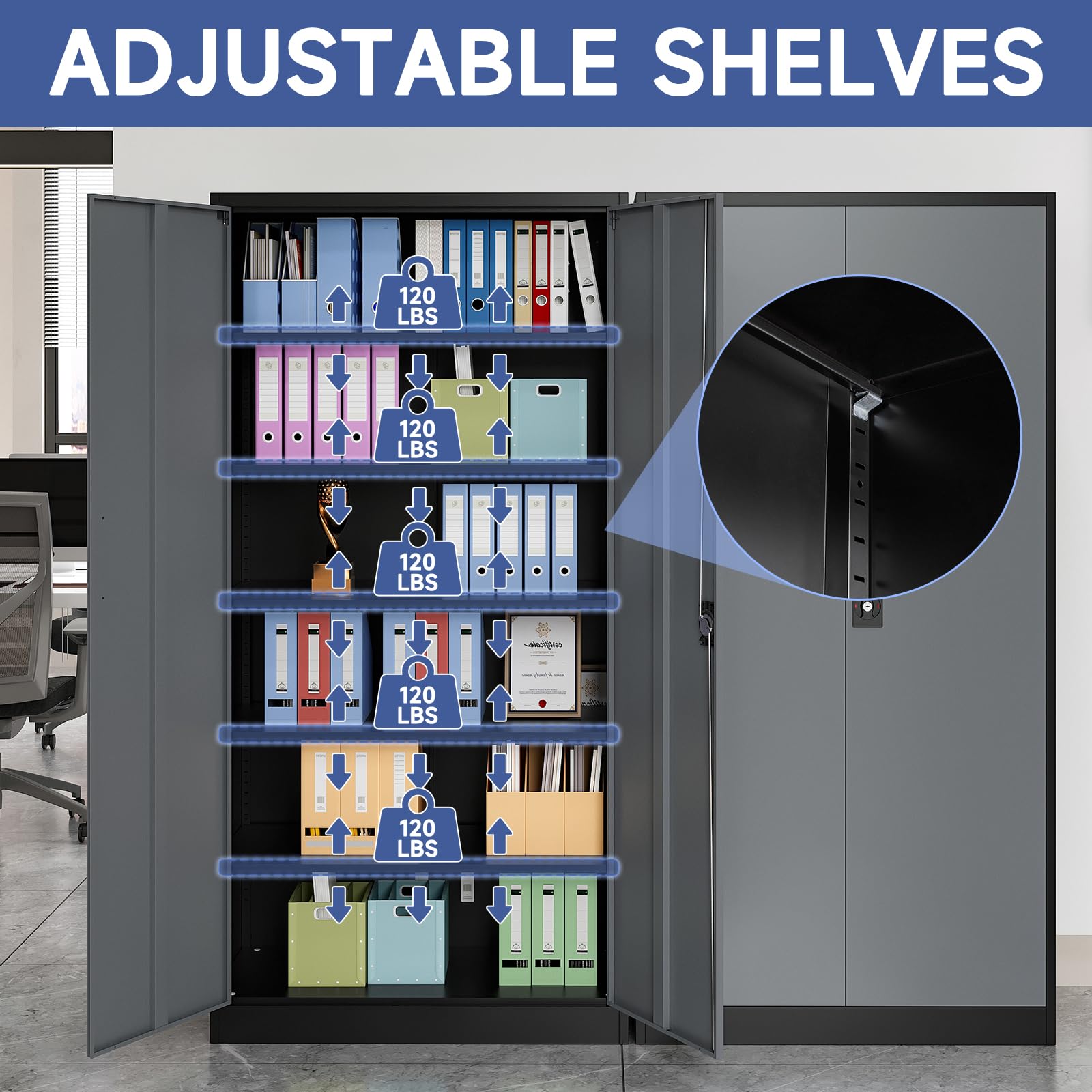 Steel Storage Cabinet with 2 Doors & 4 Adjustable Shelves - 71