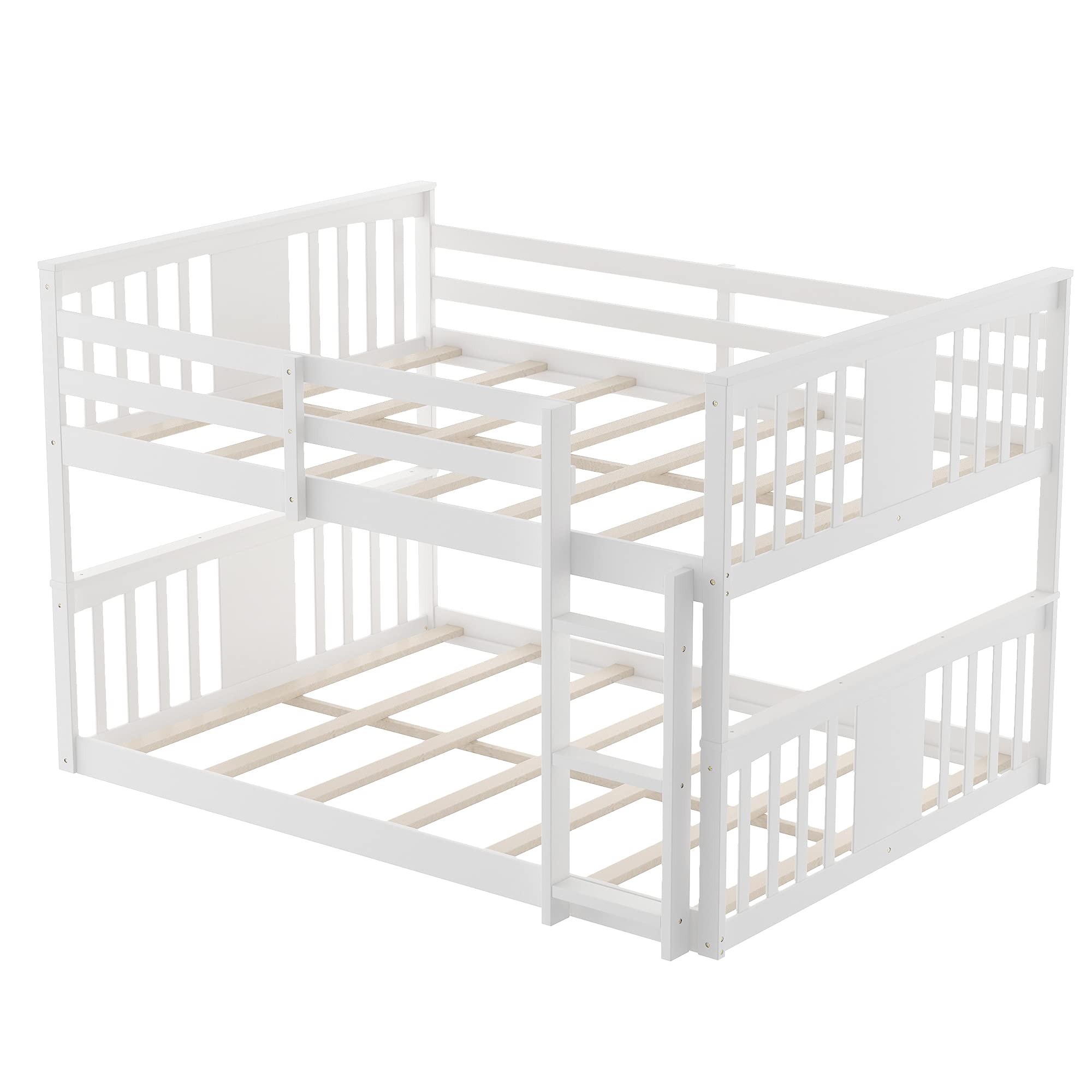 Full Over Full Low Bunk Bed for Toddlers & Kids - Sturdy Wooden Bunk Bed for Boys & Girls - White Kids' Bunk Bed - Perfect for Small Bedrooms, Shared Kids' Rooms & Sleepovers
