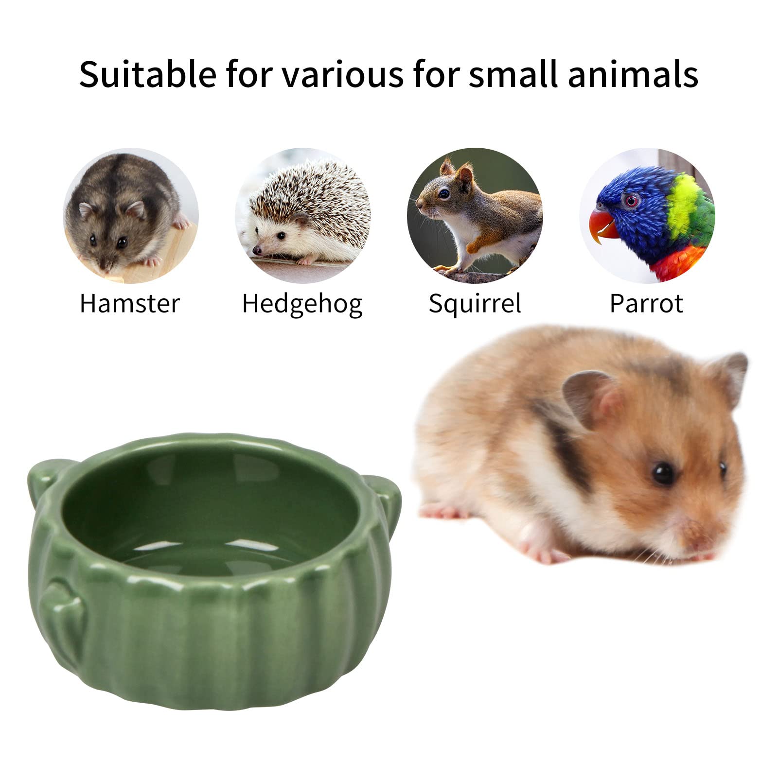 BUCATSTATE 2-Pack Ceramic Hamster Food Bowl - Waterproof Small Animal Feeding Dish for Hamsters, Guinea Pigs, Birds & Chipmunks | Durable Cactus Design Pet Bowl for Cage, Terrarium & Outdoor Use