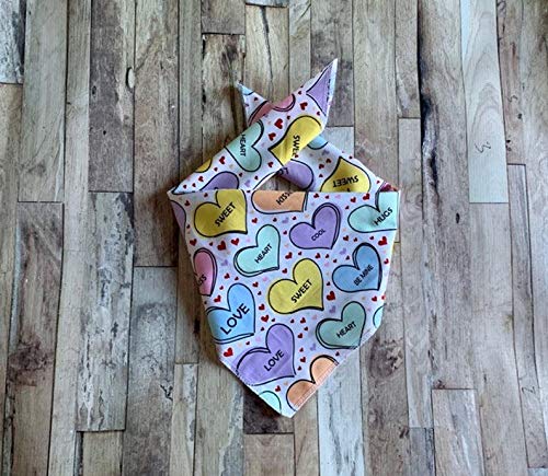 Valentine's Day Dog Bandana with Candy Hearts - Cute Pet Bandana for Small & Large Dogs - Perfect for Valentine's Day Photos & Gifts