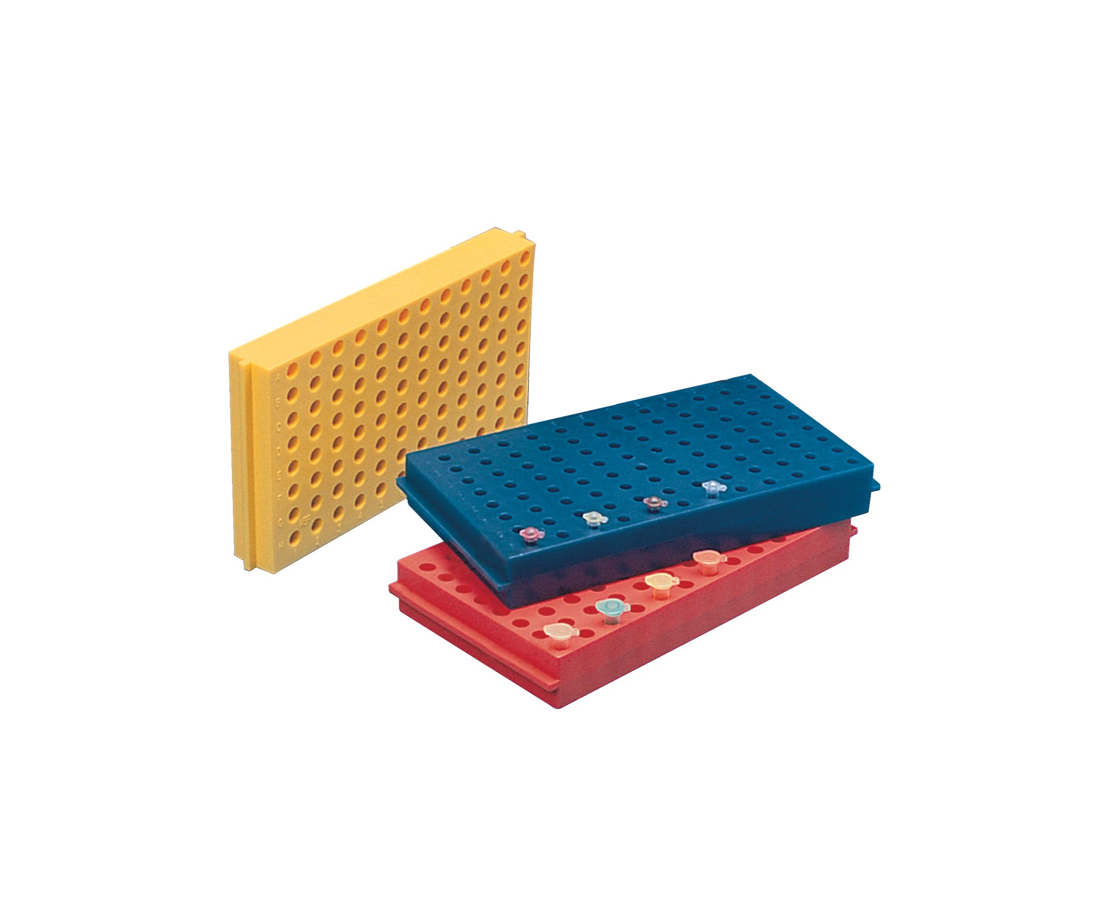 MBP 96-Well Reversible PCR Plate Rack - Red, Blue, Yellow, Green (Pack of 12) - Ideal for Lab Organization, Sample Storage & Molecular Biology Experiments