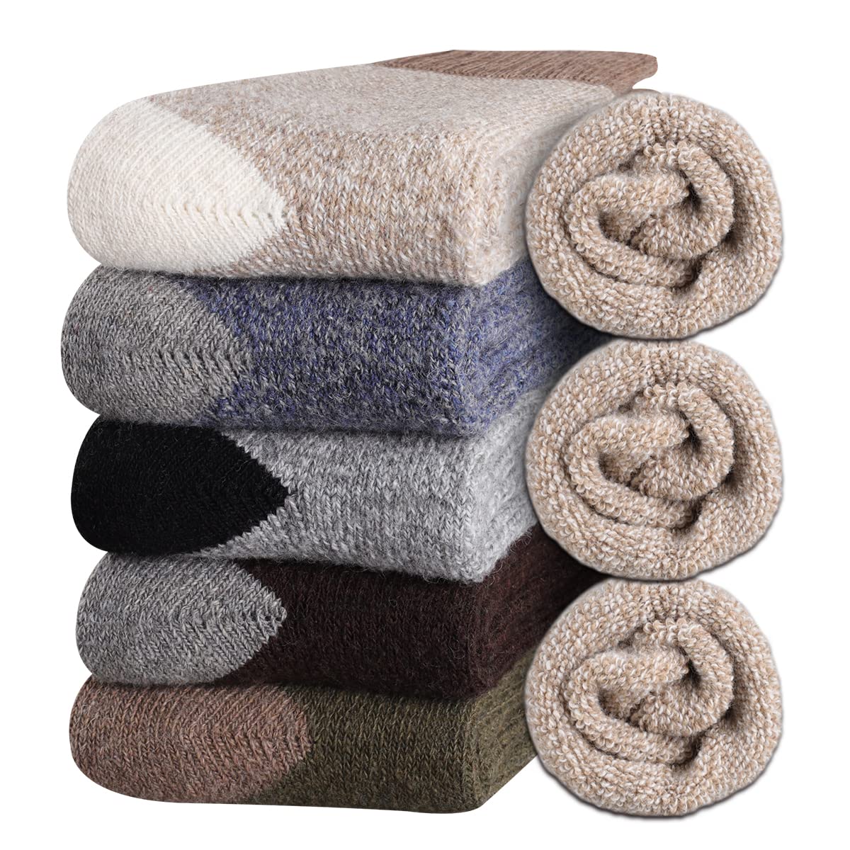 Heatuff Men's Winter Wool Socks - Thermal Warm Soft Crew Socks (5 Pairs) - Perfect for Cold Weather, Hiking, and Outdoor Activities