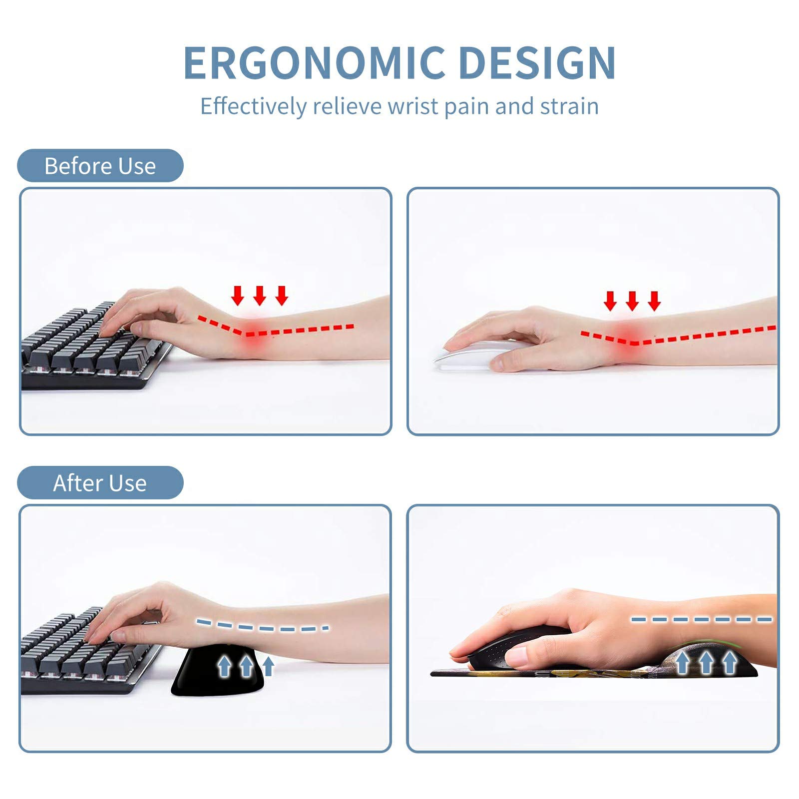 Ergonomic Memory Foam Keyboard & Mouse Wrist Rest Set - Non-Slip Rubber Base, Comfort Support for Typing & Gaming - Perfect for Office, Home & Computer Workstations - Includes Free Bible Sunflower Coaster Gift