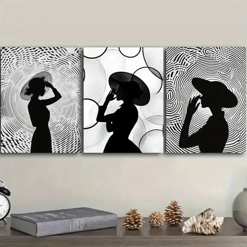 3-Piece Elegant Silhouette Circular Patterns Wall Art Set - Framed Canvas 40x60cm - High Quality Print - 100% Australian Made - Ready to Hang - Perfect for Living Room, Bedroom & Office Decor