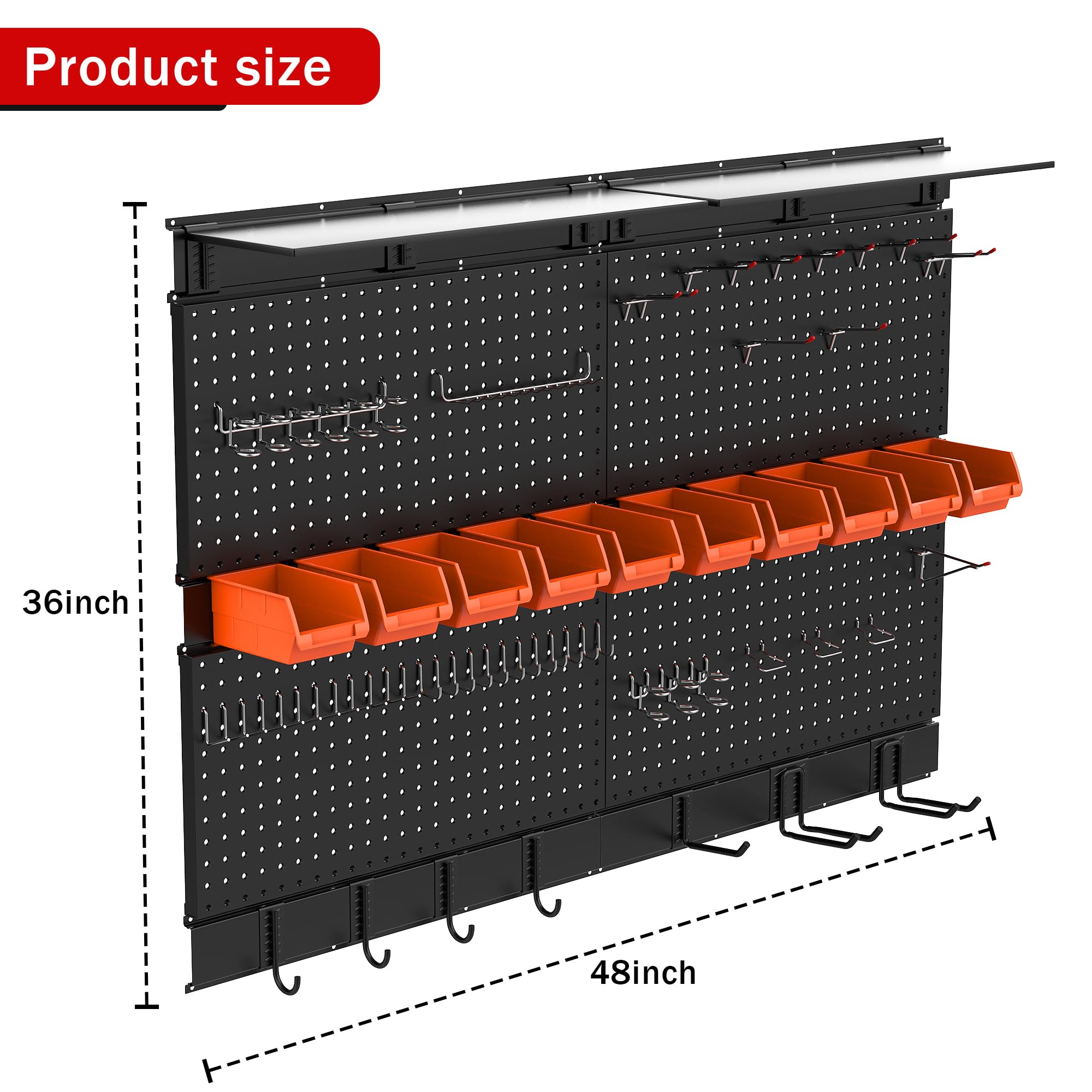 Ultrawall Black Pegboard Wall Organizer - 48x36 Inch Garage Storage System with Hooks, Bins & Tool Panel (72-Piece Set) - Perfect for Workshop, Garage & Home Organization