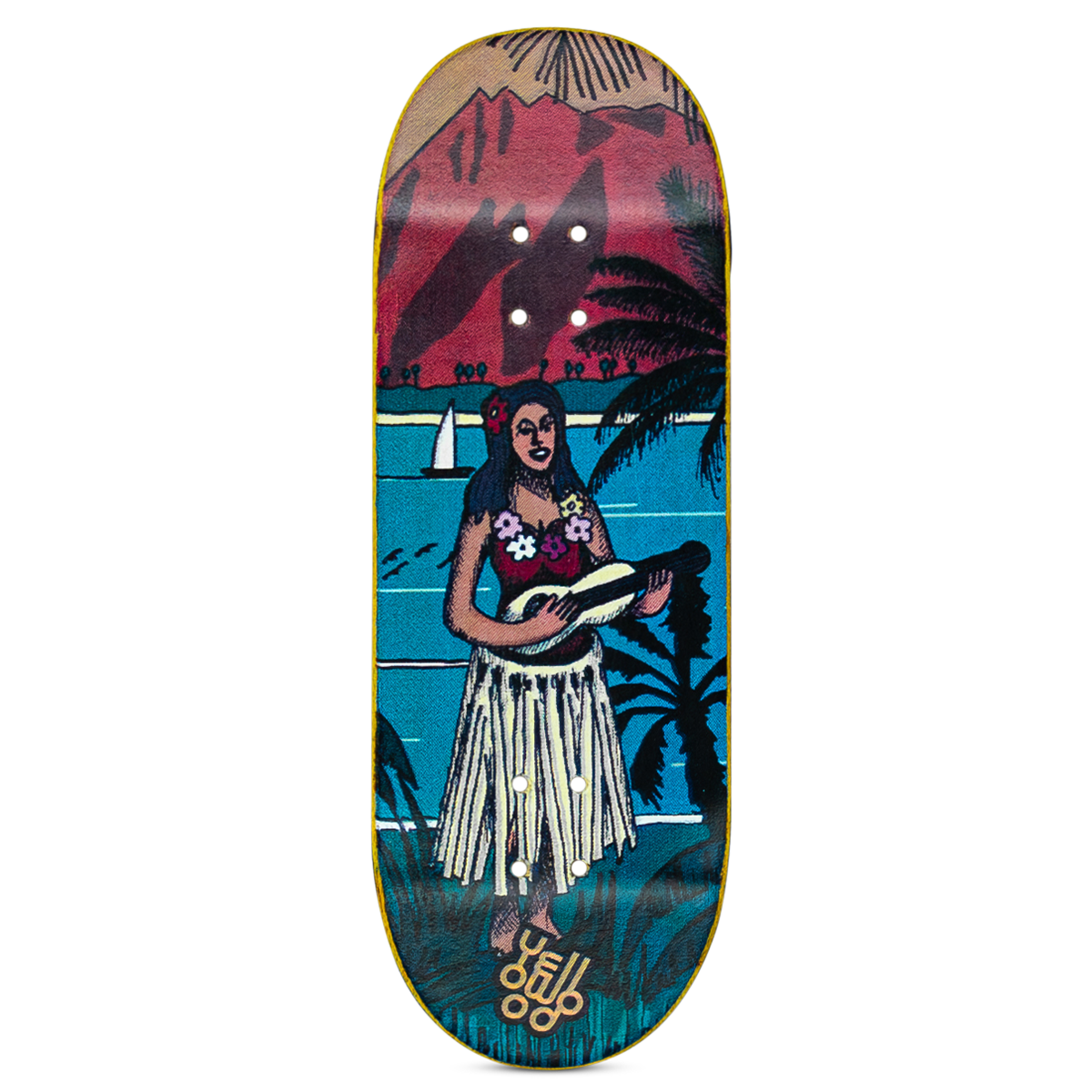 Yellowood Fingerboard Deck - Hula Girl Design | Mini Skateboard for Finger Tricks & Stunts | Perfect for Skateboarding Enthusiasts & Collectors | Great Gift for Kids & Teens | Use at Home, Office, or School for Fun Breaks
