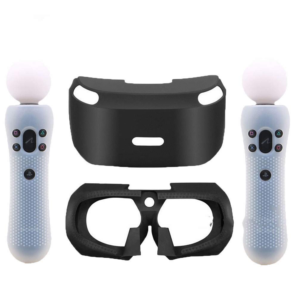 3D Glass Protective Silicone Skin Case with Eye Shield for PSVR PS VR Headset + 2pcs Silicone Protective Covers for Sony PS VR Move Motion Controllers (White) - Enhanced Comfort & Scratch Protection for Virtual Reality Gaming Sessions