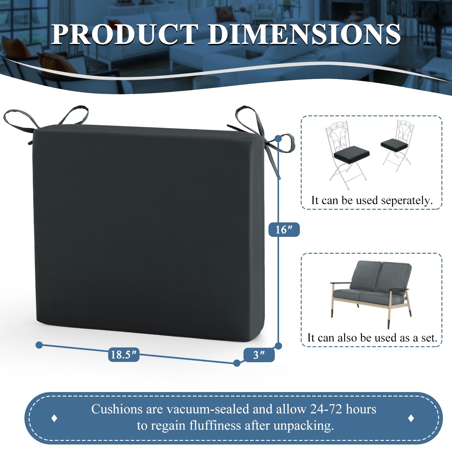Qirroboni 4-Piece Outdoor Chair Cushion Set - Waterproof Square Corner Seat Cushions for Patio Furniture, Fade-Resistant Garden Couch Pads (18.5