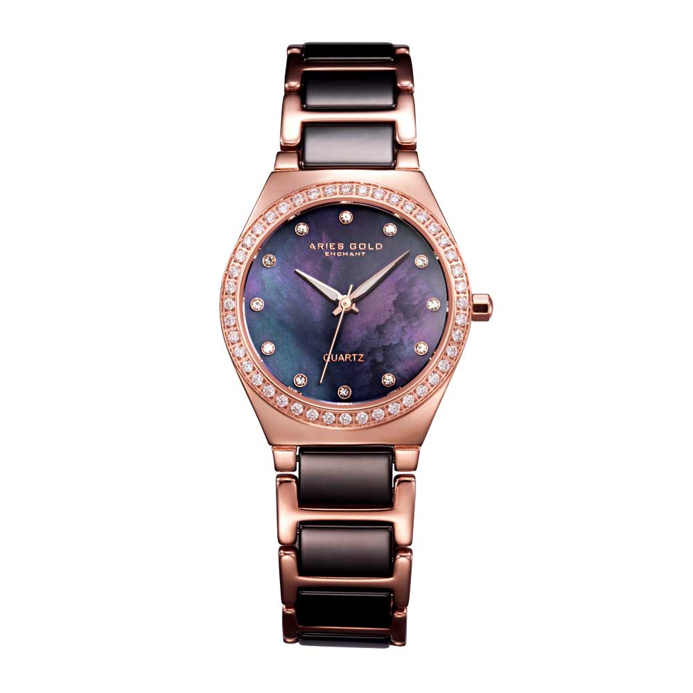 Aries Gold Enchant Rose Gold Stainless Steel Women's Watch with Ceramic Bezel & BKMOP Dial - Elegant Dress Watch for Women, Perfect for Office, Party & Special Occasions
