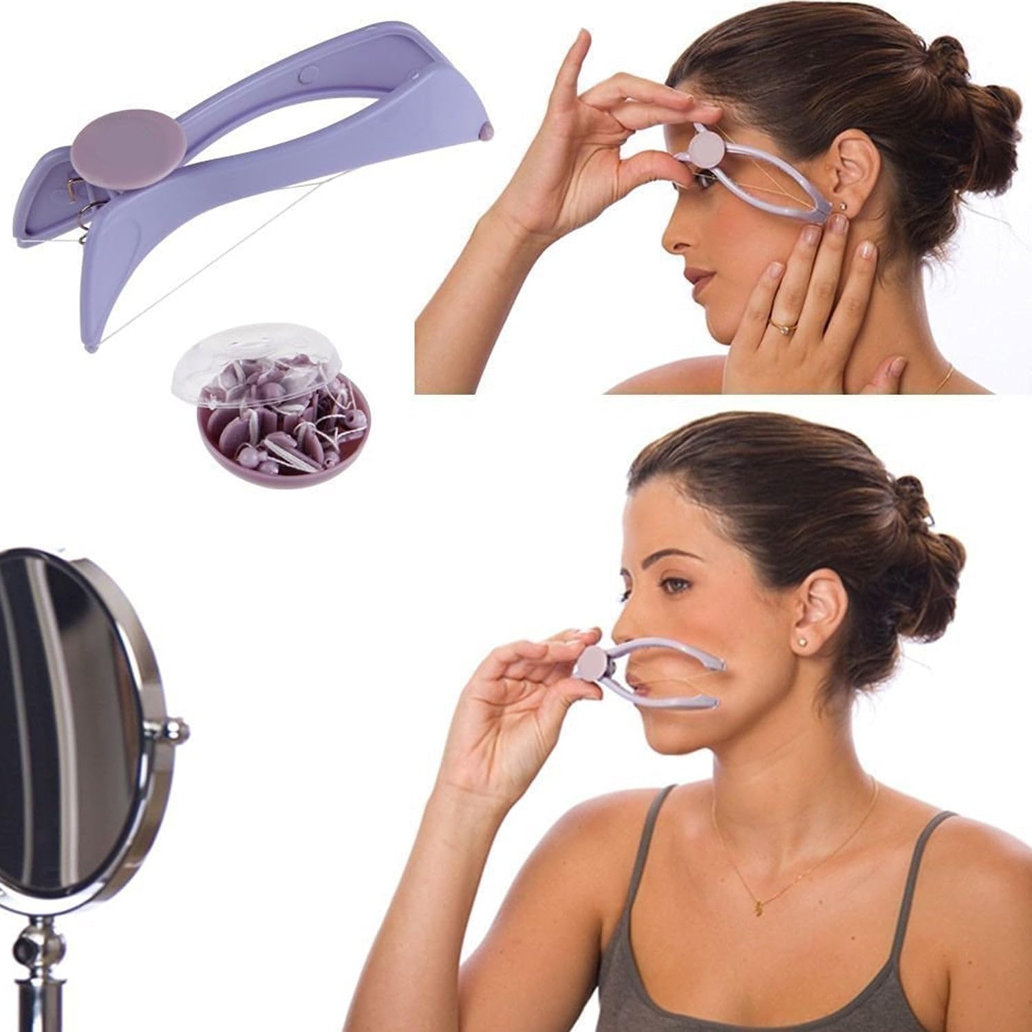 SLIQUE Painless Eyebrow Threading Kit - Upper Lip, Face & Body Hair Remover with Manual Tweezers & Shaver System | At-Home Hair Removal for Smooth Skin | Perfect for Eyebrow Shaping, Facial Hair Removal & Body Grooming
