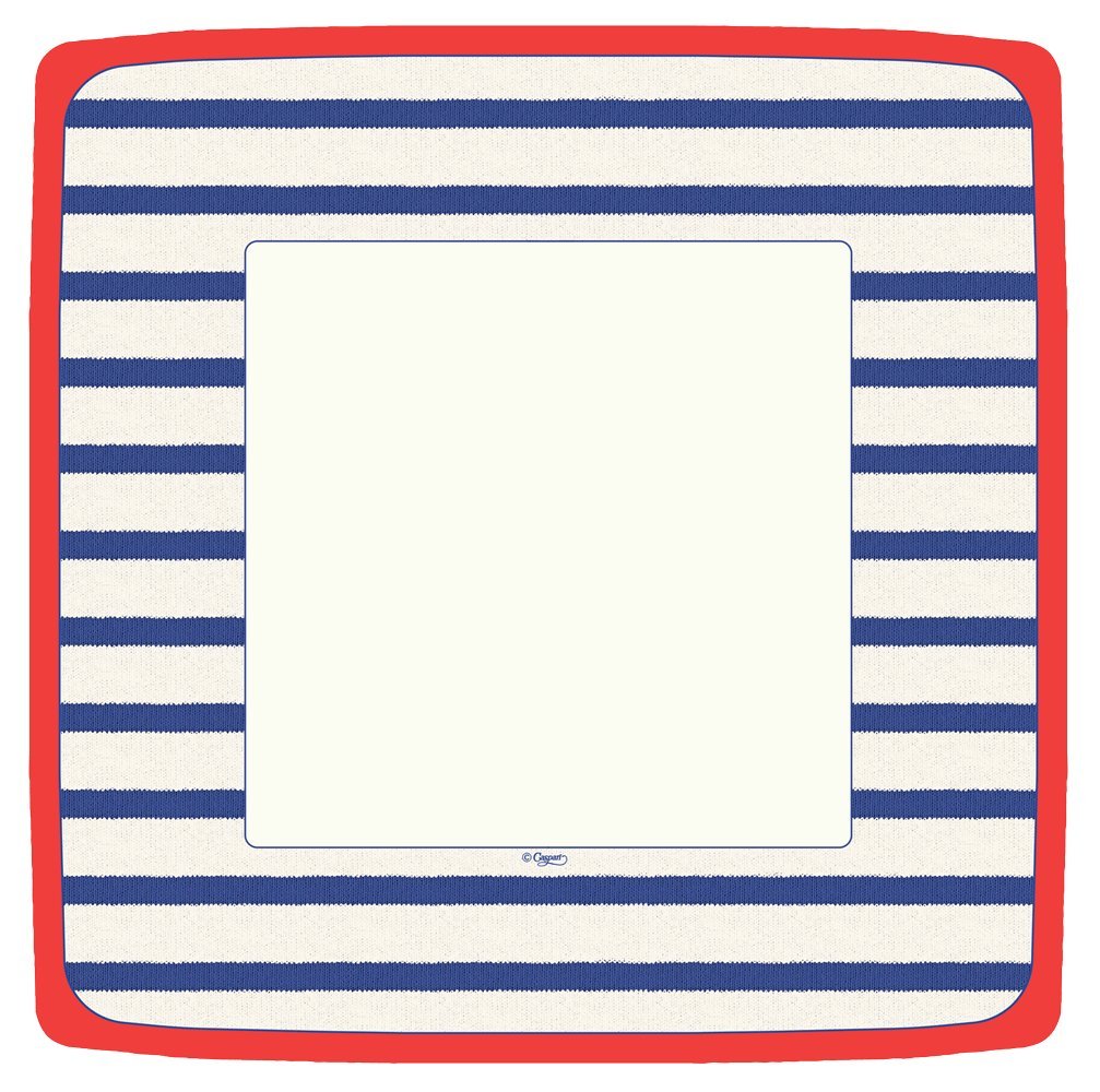 Caspari Bretagne Blue Square Paper Dinner Plates - Set of 8 Disposable Plates for Parties, Picnics & Outdoor Dining