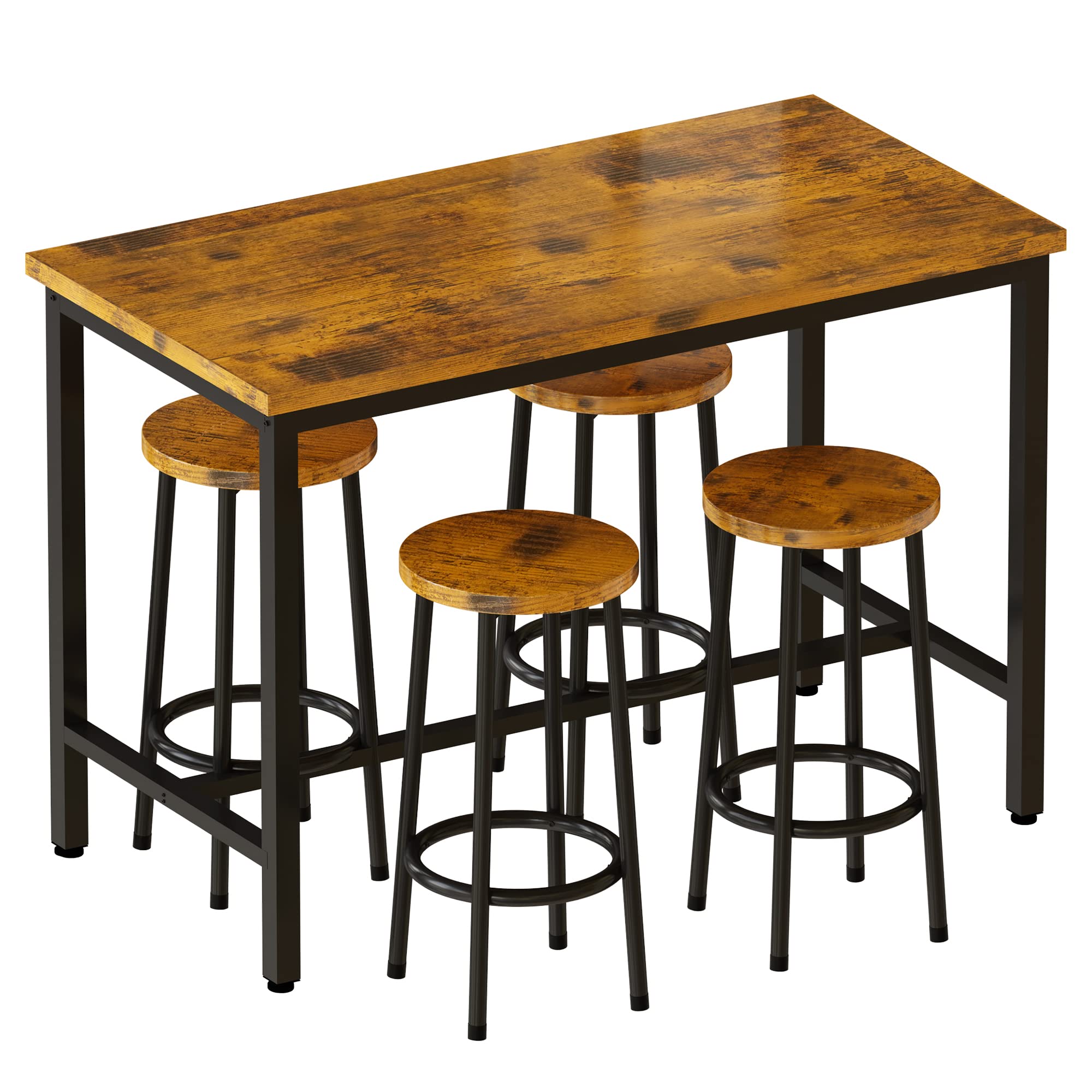 Industrial Bar Table and 4 Stools Set - 43.4