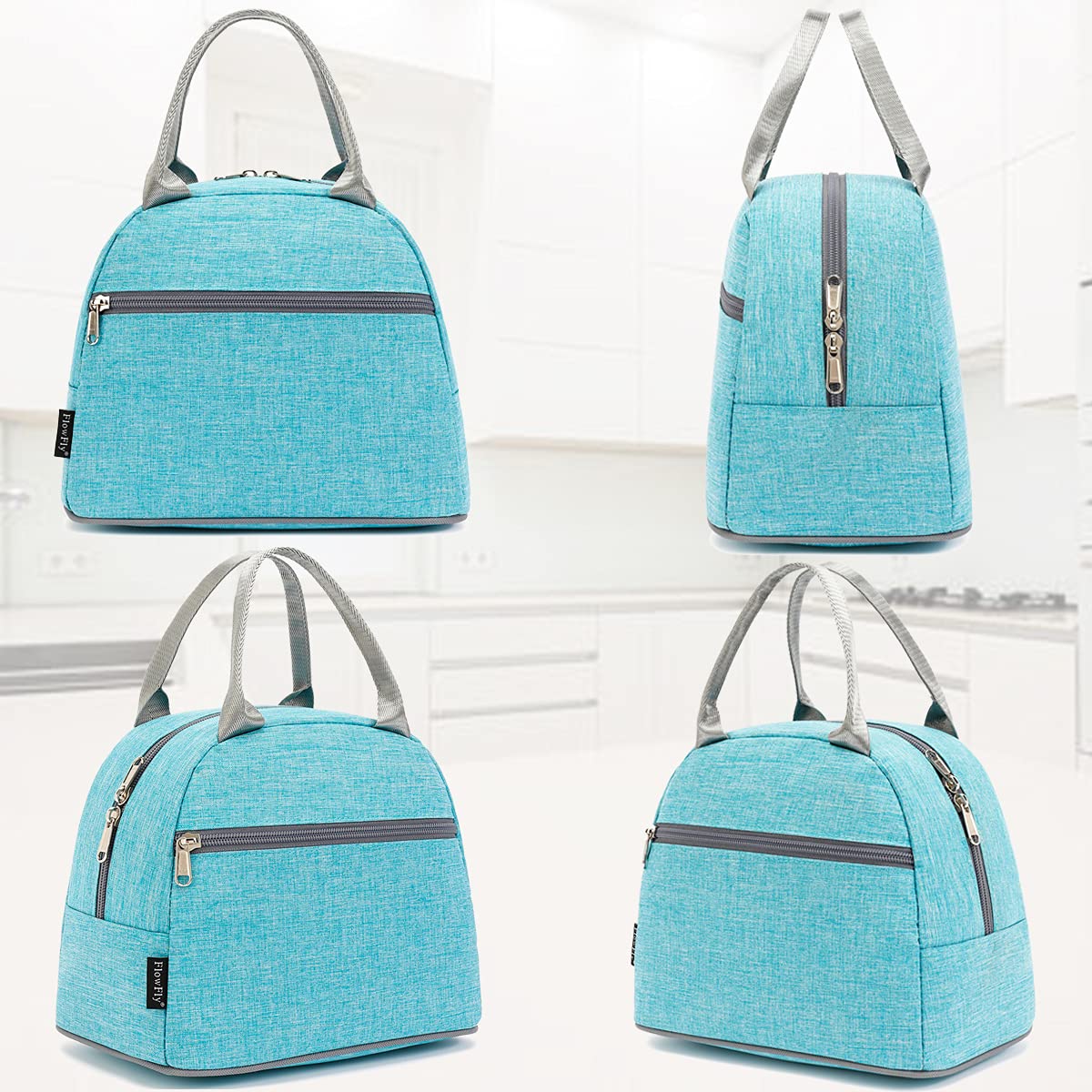 FlowFly Insulated Lunch Cooler Bag for Women & Men - Reusable Tote Lunch Organizer with Handle, Leakproof & Thermal, Perfect for Work, School, Picnics - Sea Blue