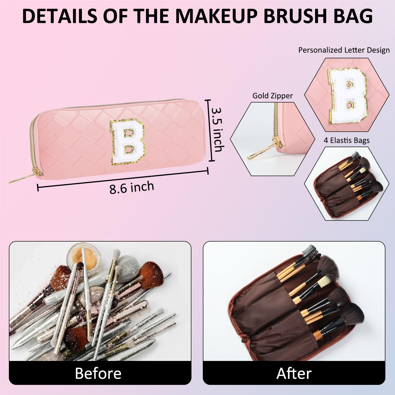 Personalized Monogram Makeup Bag for Women - Travel Cosmetic Organizer with Detachable Brush Pouch, Pink G Initial Toiletry Bag - Perfect for Birthdays, Valentine's Day Gifts & On-the-Go Beauty Essentials