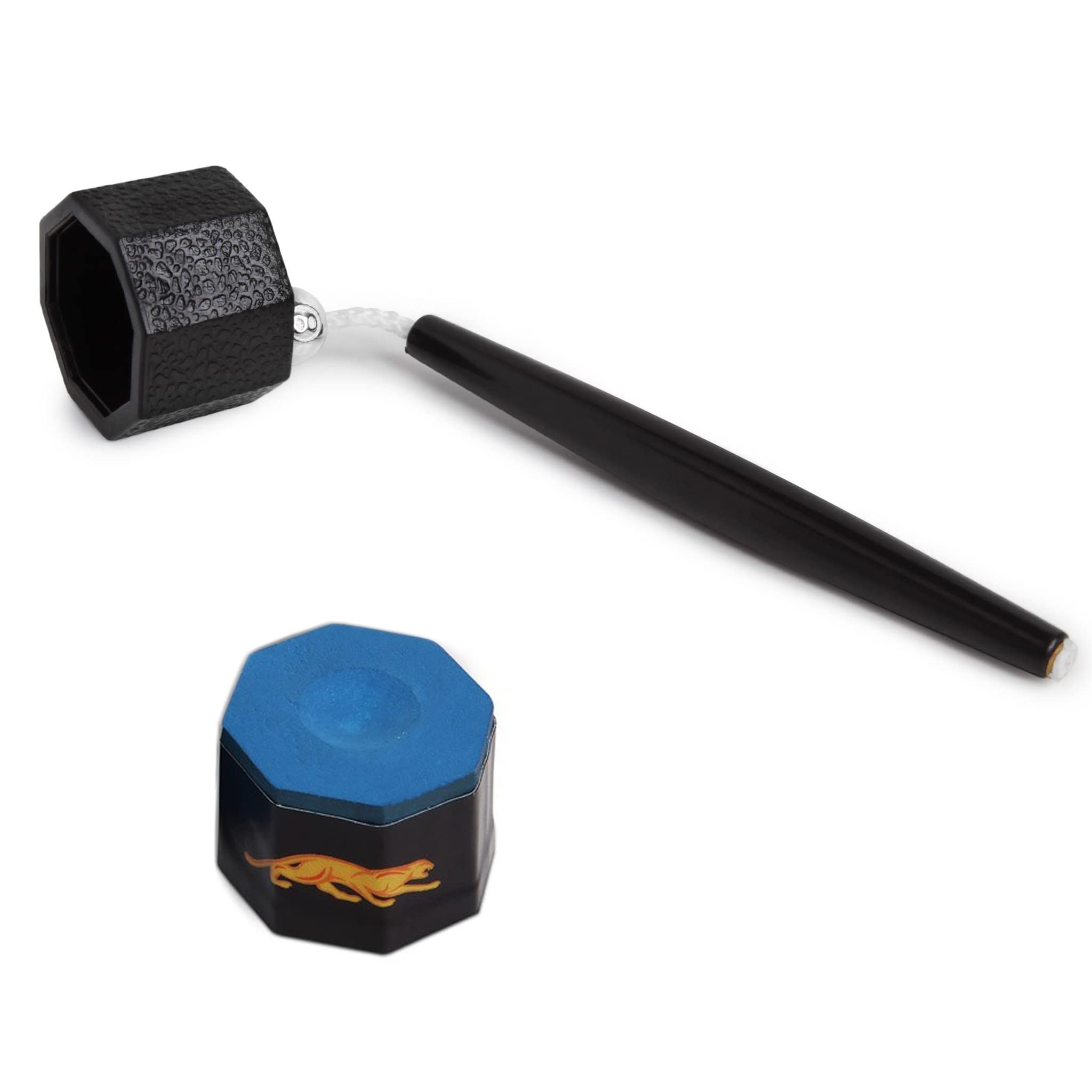 OKKO Octagon Pocket Billiard Chalk Holder - Black with Free Predator Chalk | Pool Cue Accessory for Snooker & 8-Ball Players