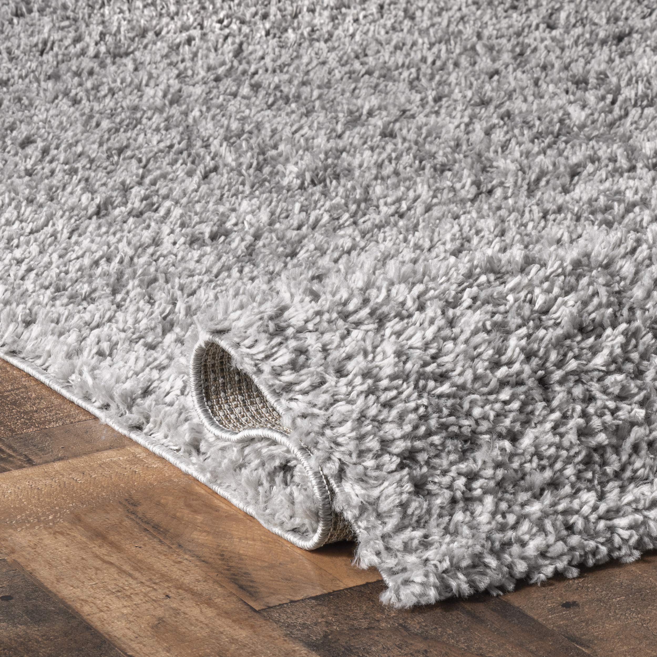 nuLOOM Kara Solid Shag Area Rug - 8' Round Plush Shag Rug in Casual Grey/Ivory for Living Room, Bedroom, Dining Room & Nursery | Soft Floor Covering for Cozy Home Decor