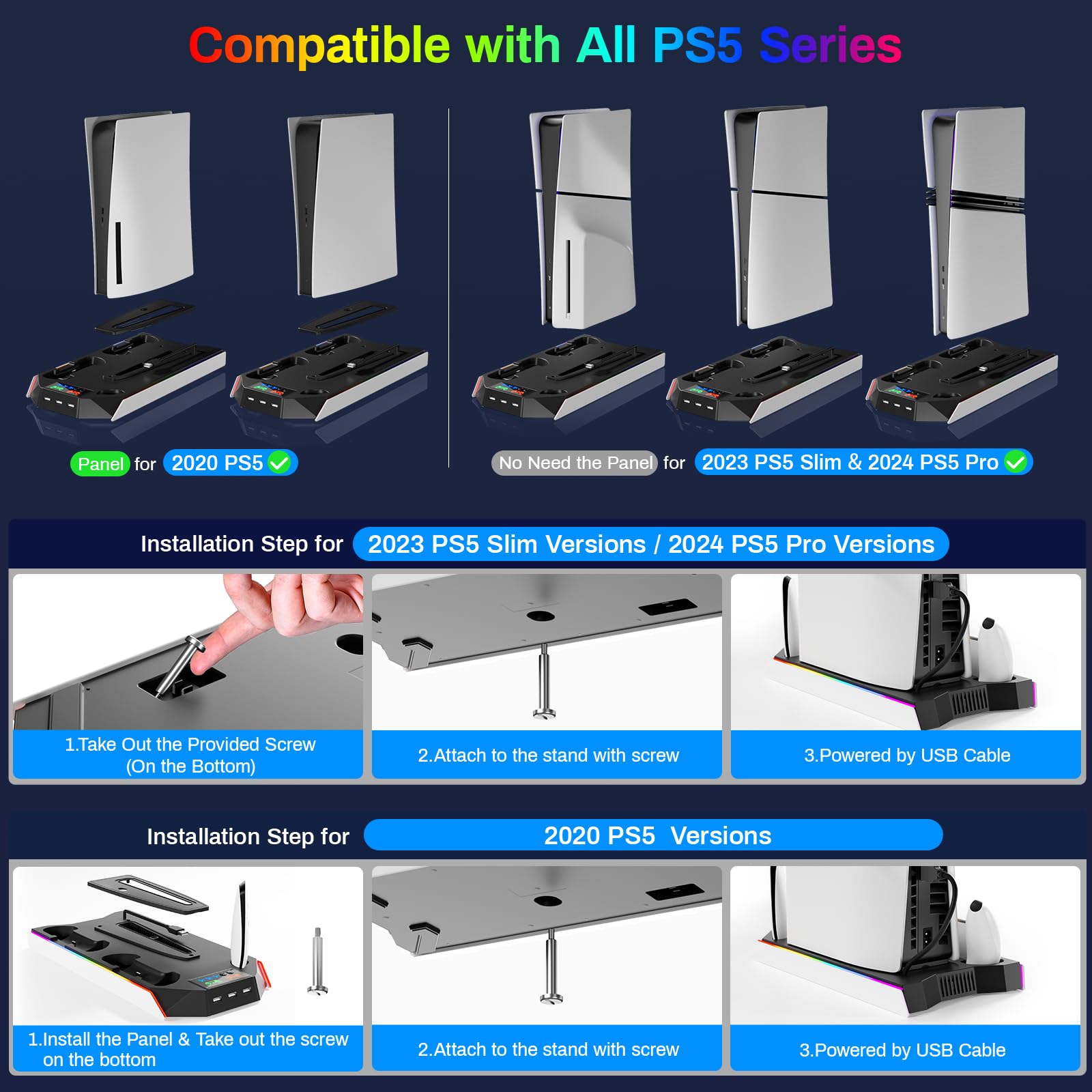 PS5 Cooling Stand with Turbo Fan & Dual Charging Station - Vertical Cooling Station for PlayStation 5 Digital/Disc Edition - 3-Speed Cooling Fan, Headset Holder & Accessories Kit - Perfect for Gaming Marathons & Console Protection