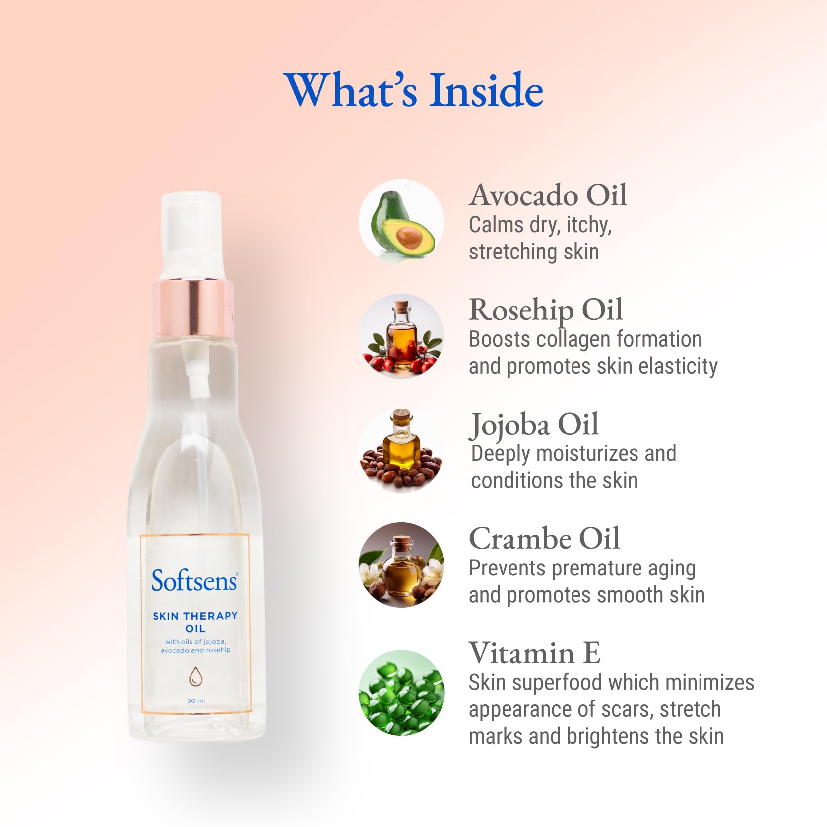 Softsens Skin Therapy Oil - 90ml Hydrating & Nourishing Face & Body Oil for Dry Skin (Pink) | Perfect for Nighttime Skincare & Massage Therapy