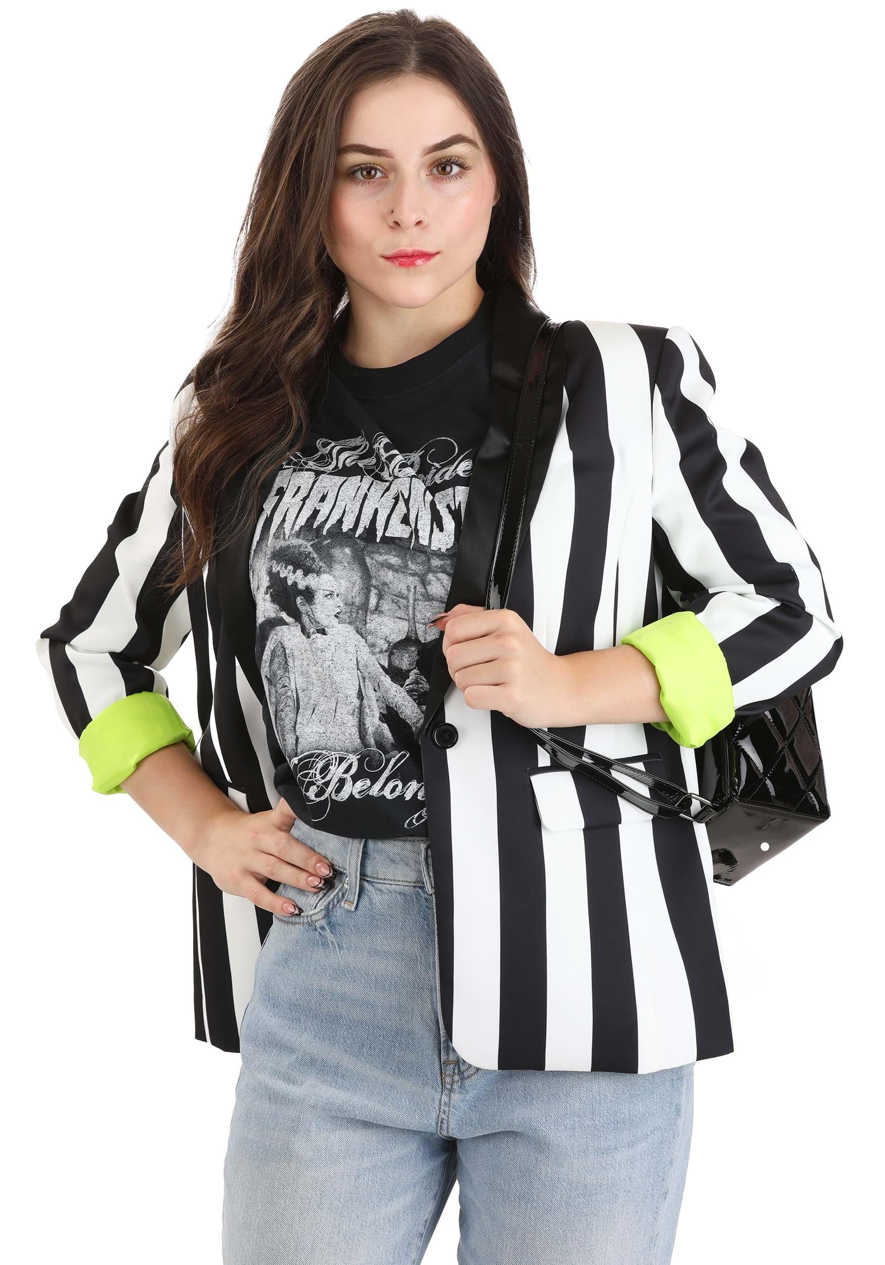 Women's Beetlejuice Print Blazer - Halloween Costume Jacket for Cosplay, Dress Up Parties & Themed Events | Official Movie Inspired Fashion