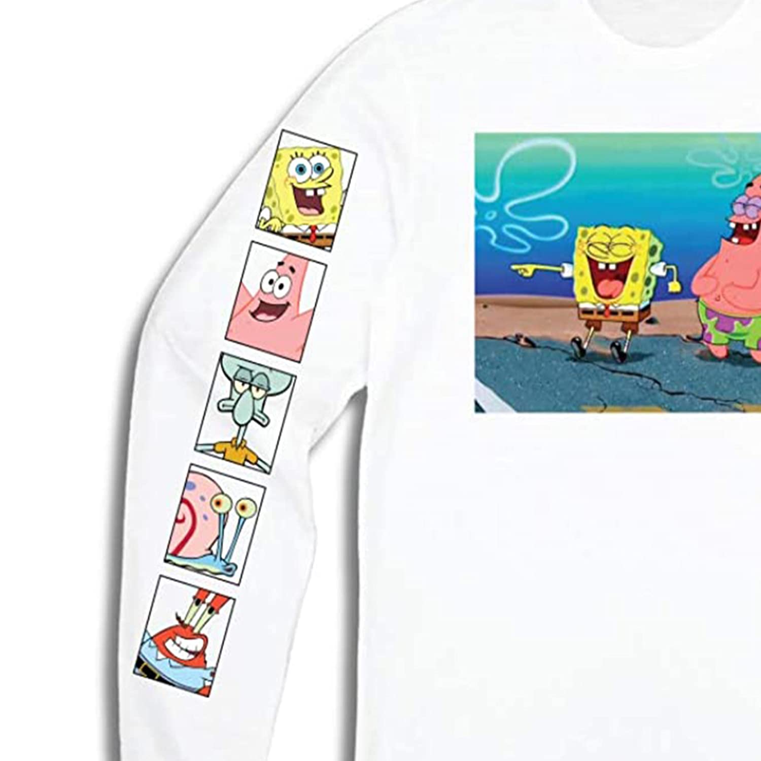 SpongeBob SquarePants Men's Long Sleeve T-Shirt - Patrick & Krusty Krab Graphic Tee for Casual Wear, Cosplay & Cartoon Fans
